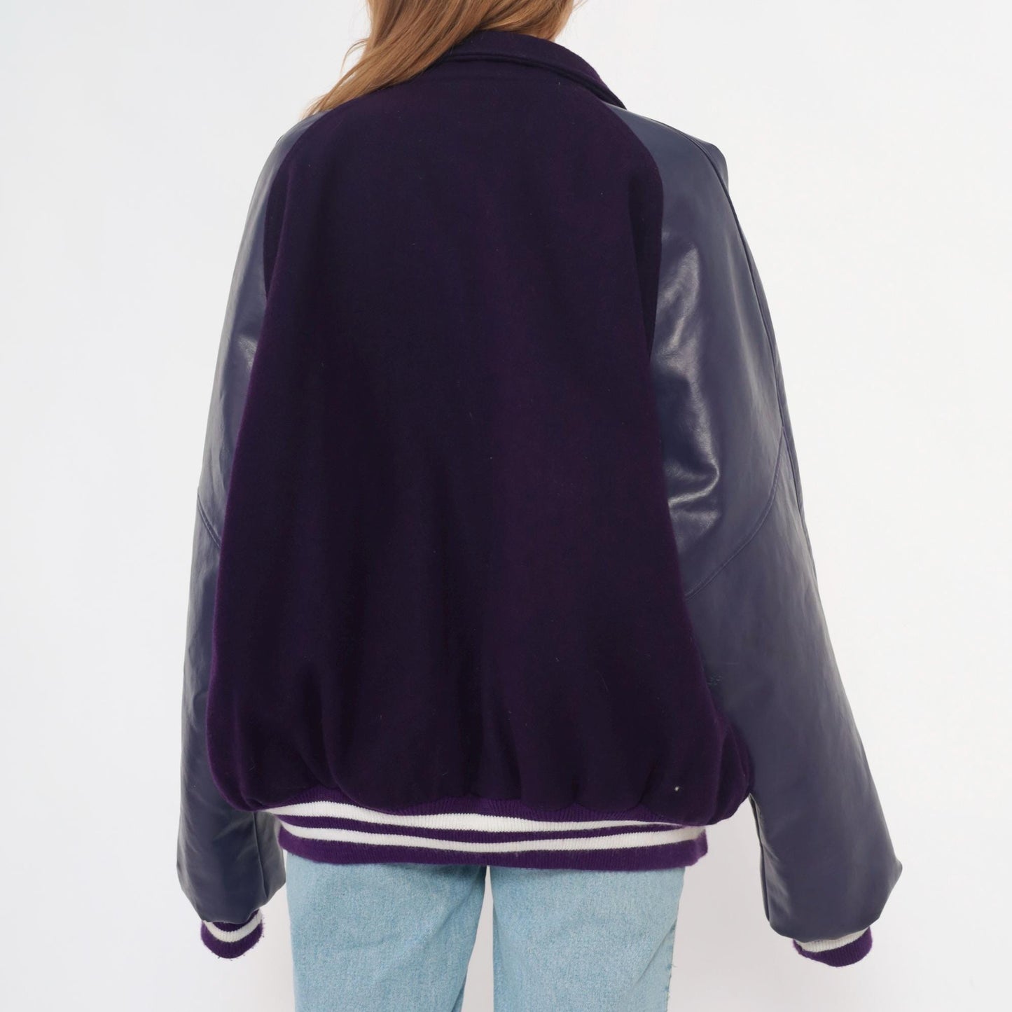Y2K Neff Purple Varsity Jacket Wool Leather Sleeves Letterman XXL