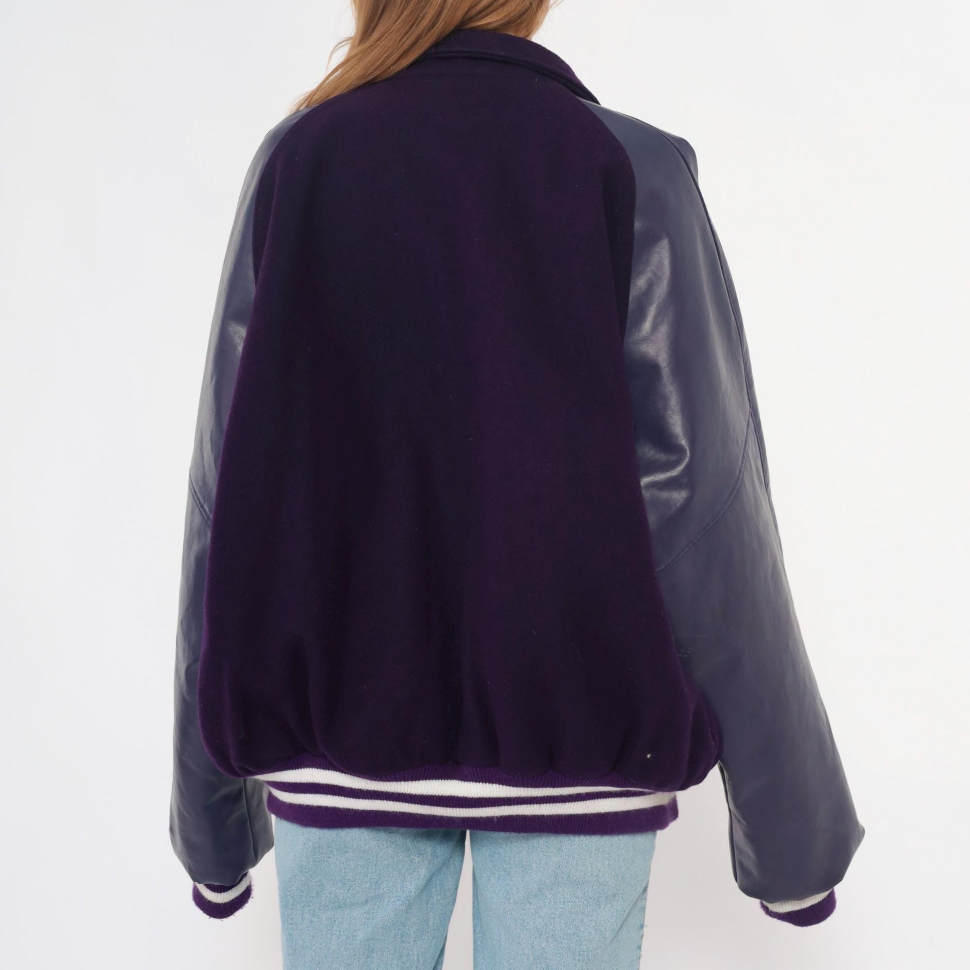 Y2K Neff Purple Varsity Jacket Wool Leather Sleeves Letterman XXL