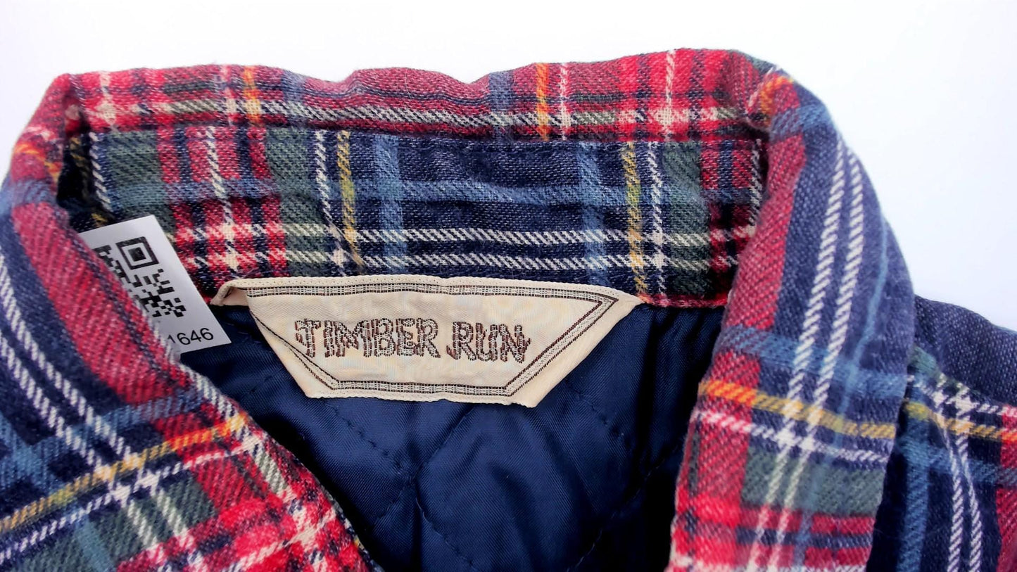 80s Timber Run Plaid Flannel Shirt Navy Red Green Tartan Quilted Medium