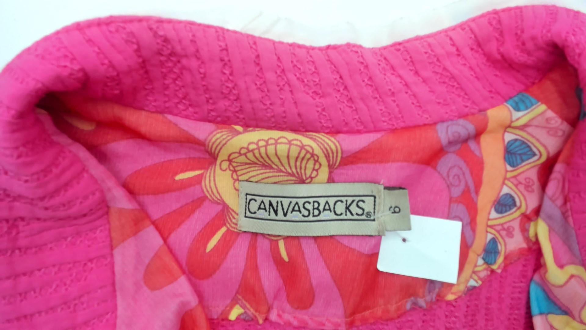 Y2K Canvasbacks Hot Pink Cropped Cardigan Floral Trim Tie Front Medium