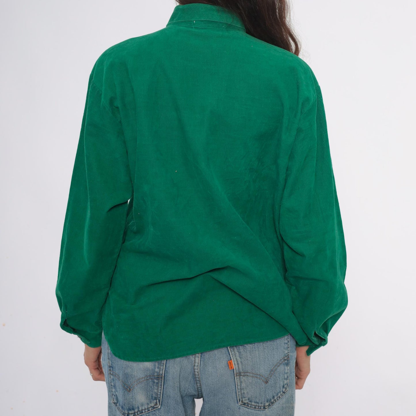 80s Hang Ten Emerald Green Corduroy Shirt Button-Up Long Sleeve Large L