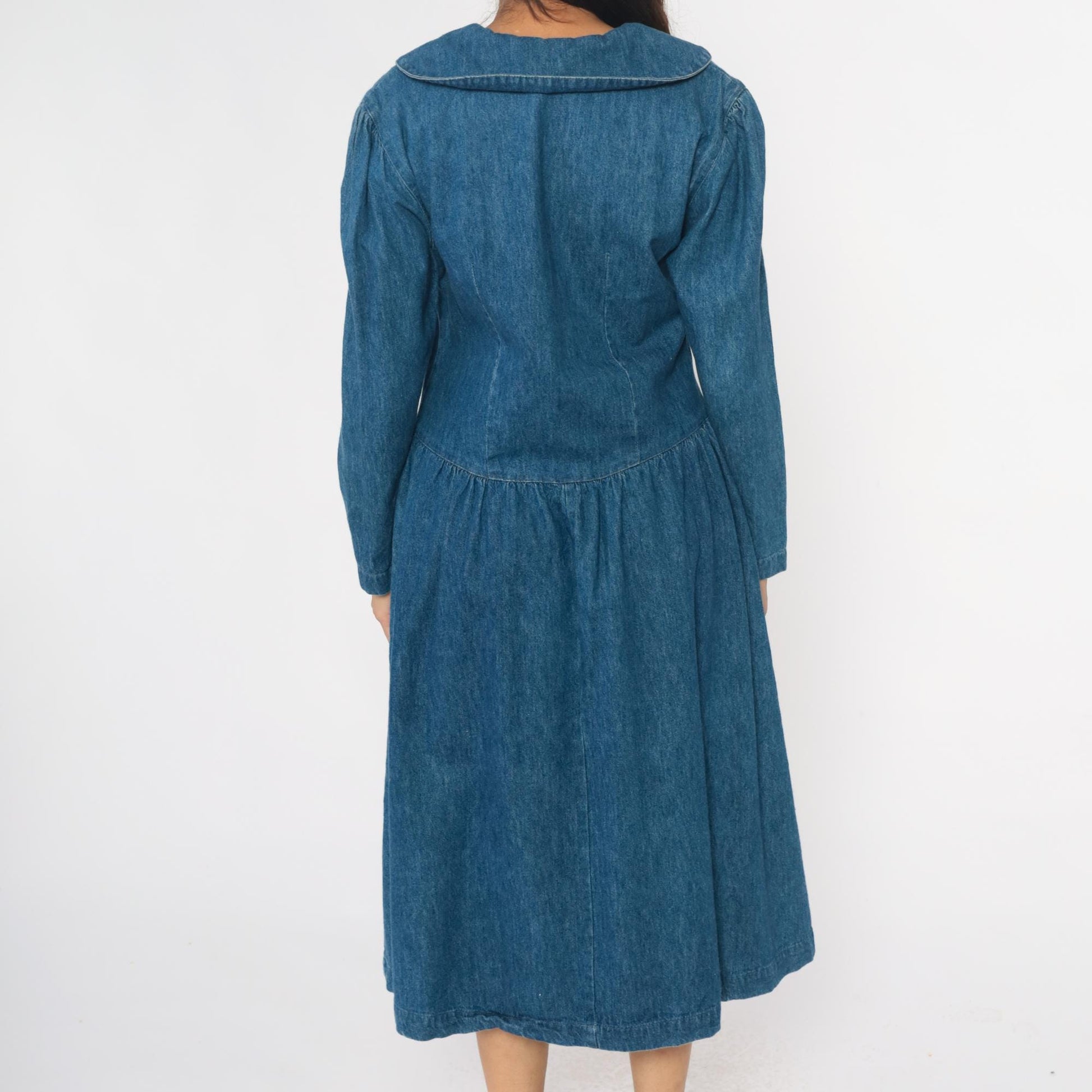 90s All Week Long Denim Shirtdress Blue Cotton Peter Pan Collar Medium