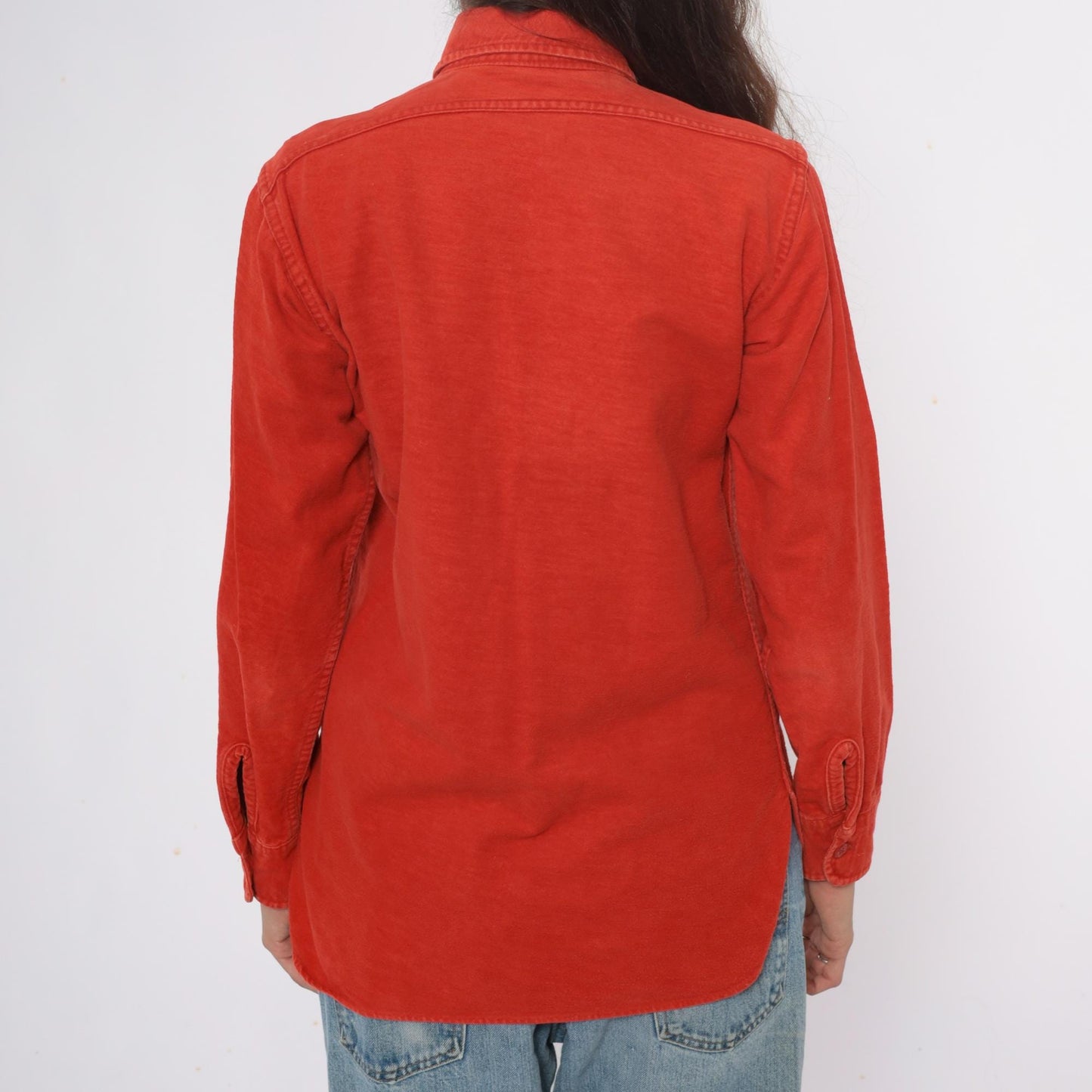 80s Woolrich Orange Button-Up Shirt Long Sleeve Collared Chest Pockets Medium