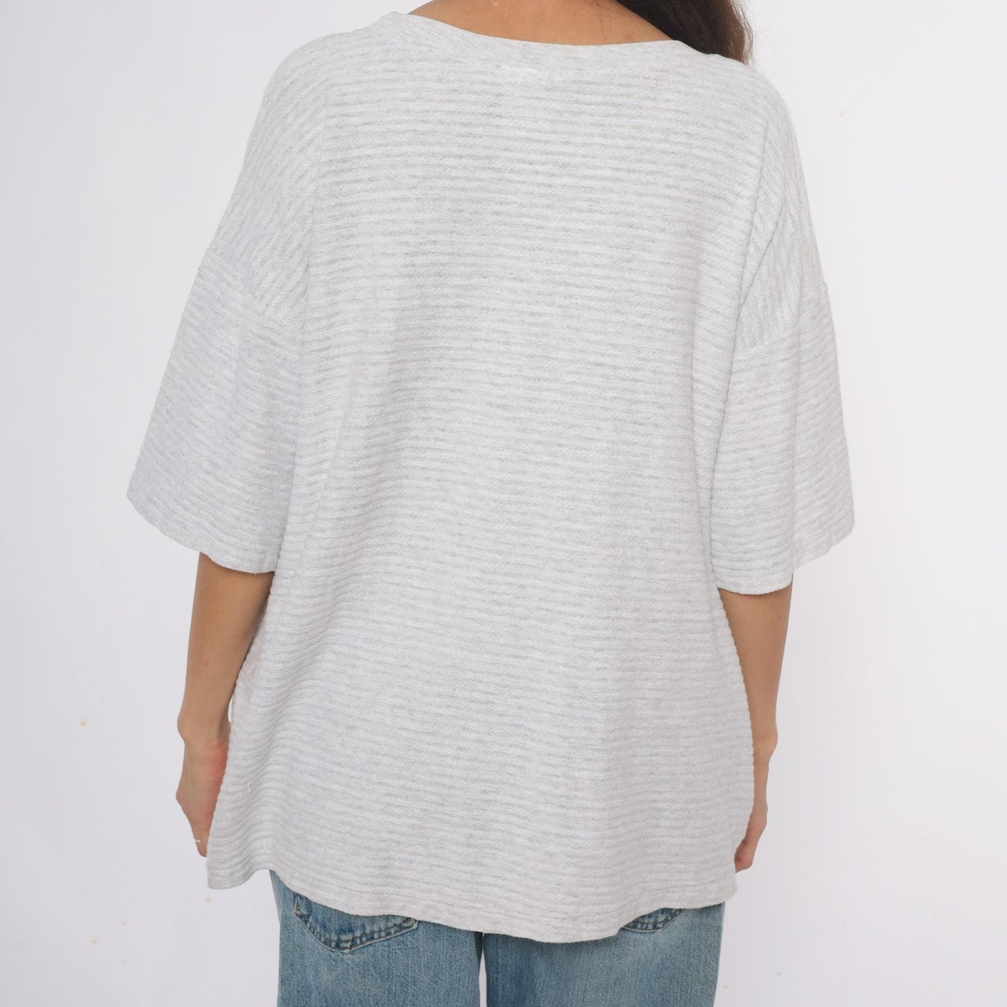 90s Wolf Graphic T-Shirt Grey Cotton V-Neck Animal Print Extra Large XL