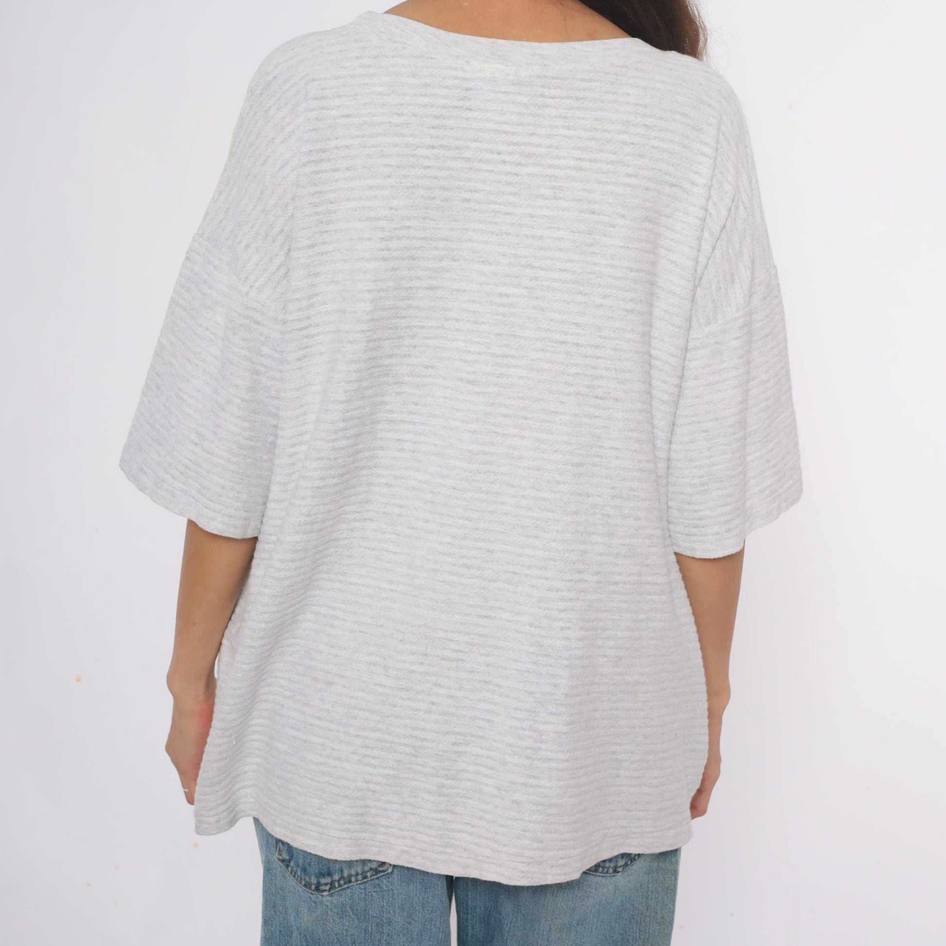 90s Wolf Graphic T-Shirt Grey Cotton V-Neck Animal Print Extra Large XL