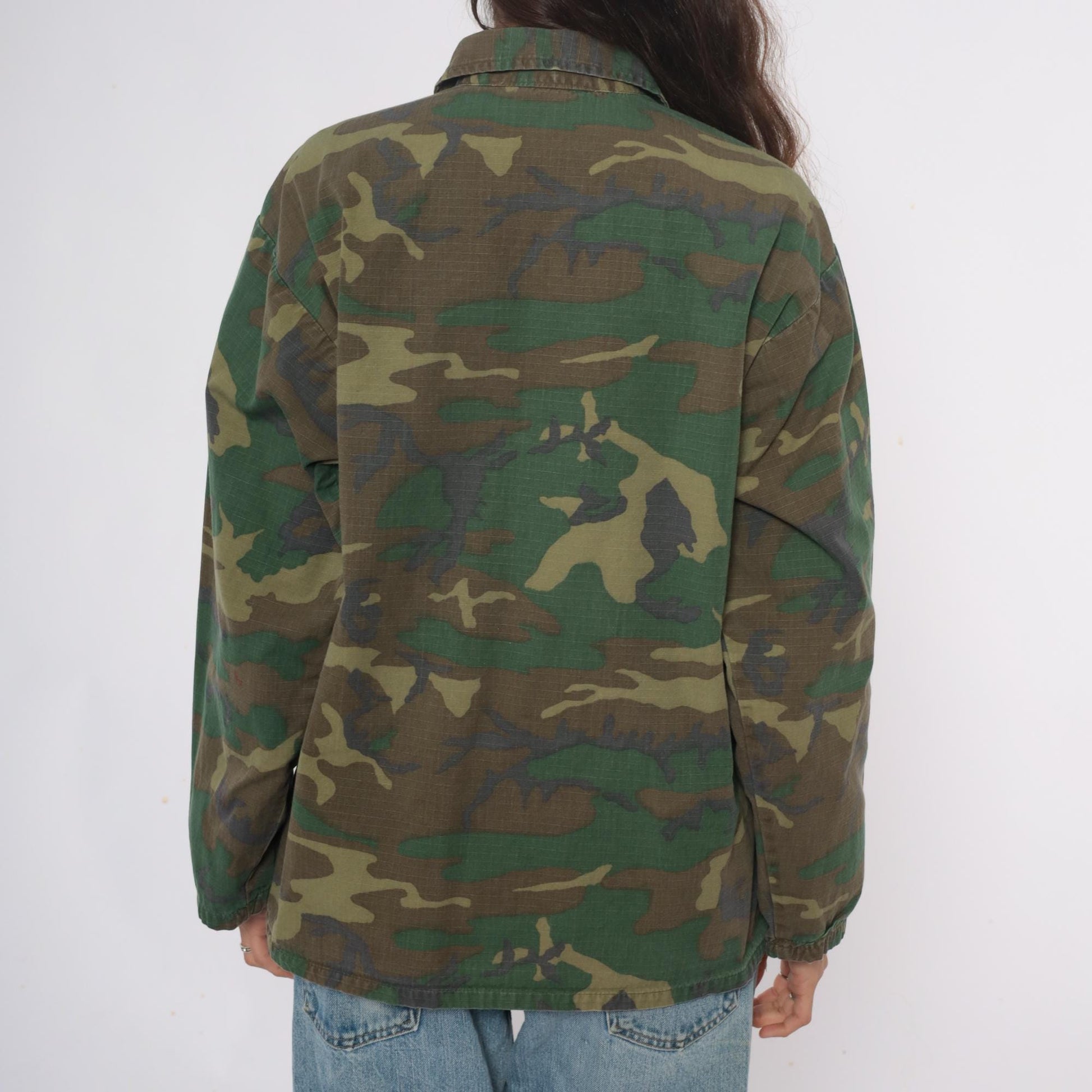 90s Woodland Camo Jacket Military Field Green Brown Utility Medium