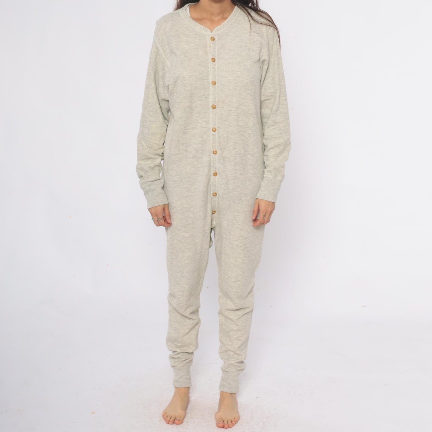 80s Duofold Union Suit Thermal Onesie Cream Cotton Wool Drop Seat Medium