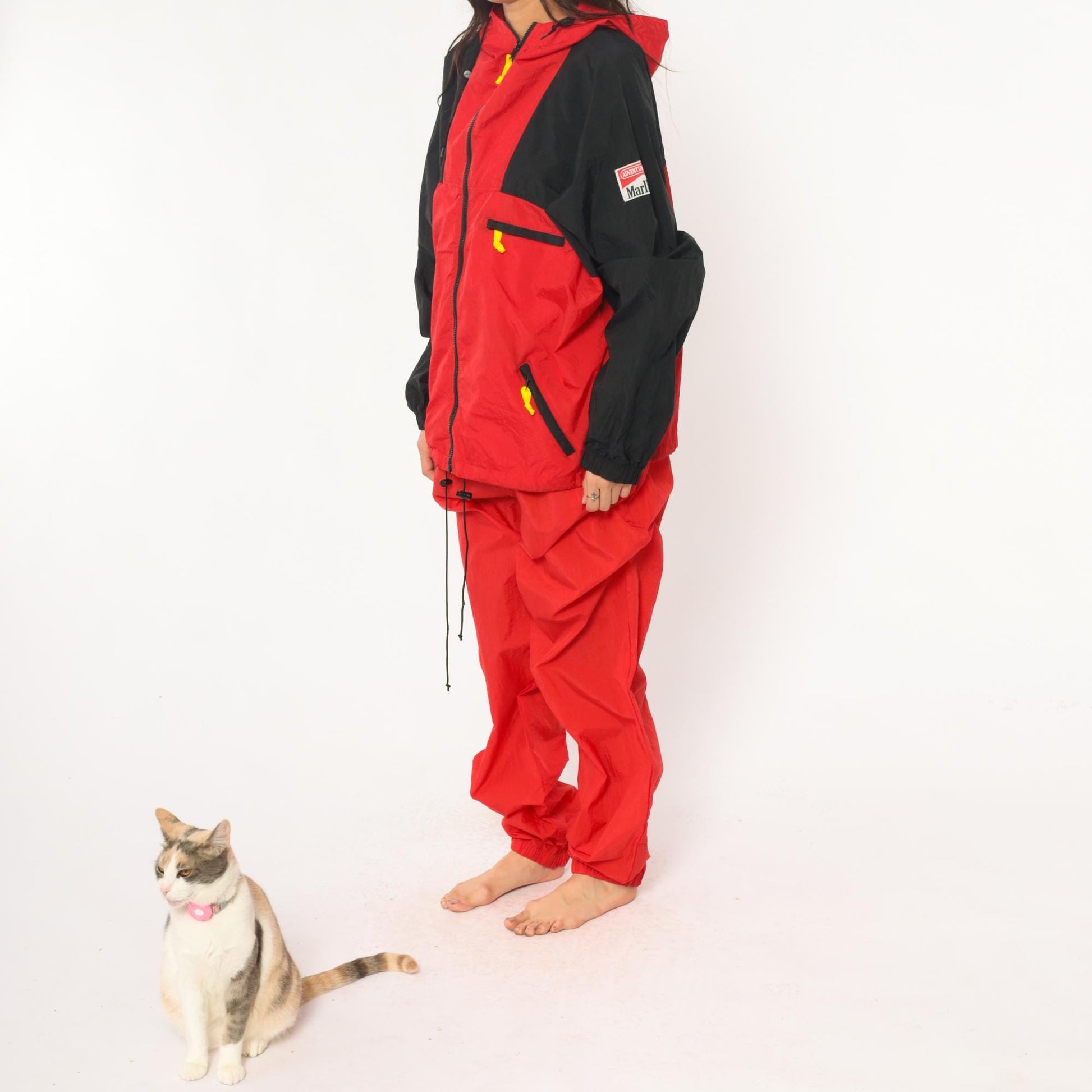 90s Marlboro Adventure Team Tracksuit Red Black Yellow Nylon Jacket Pants Extra Large XXL