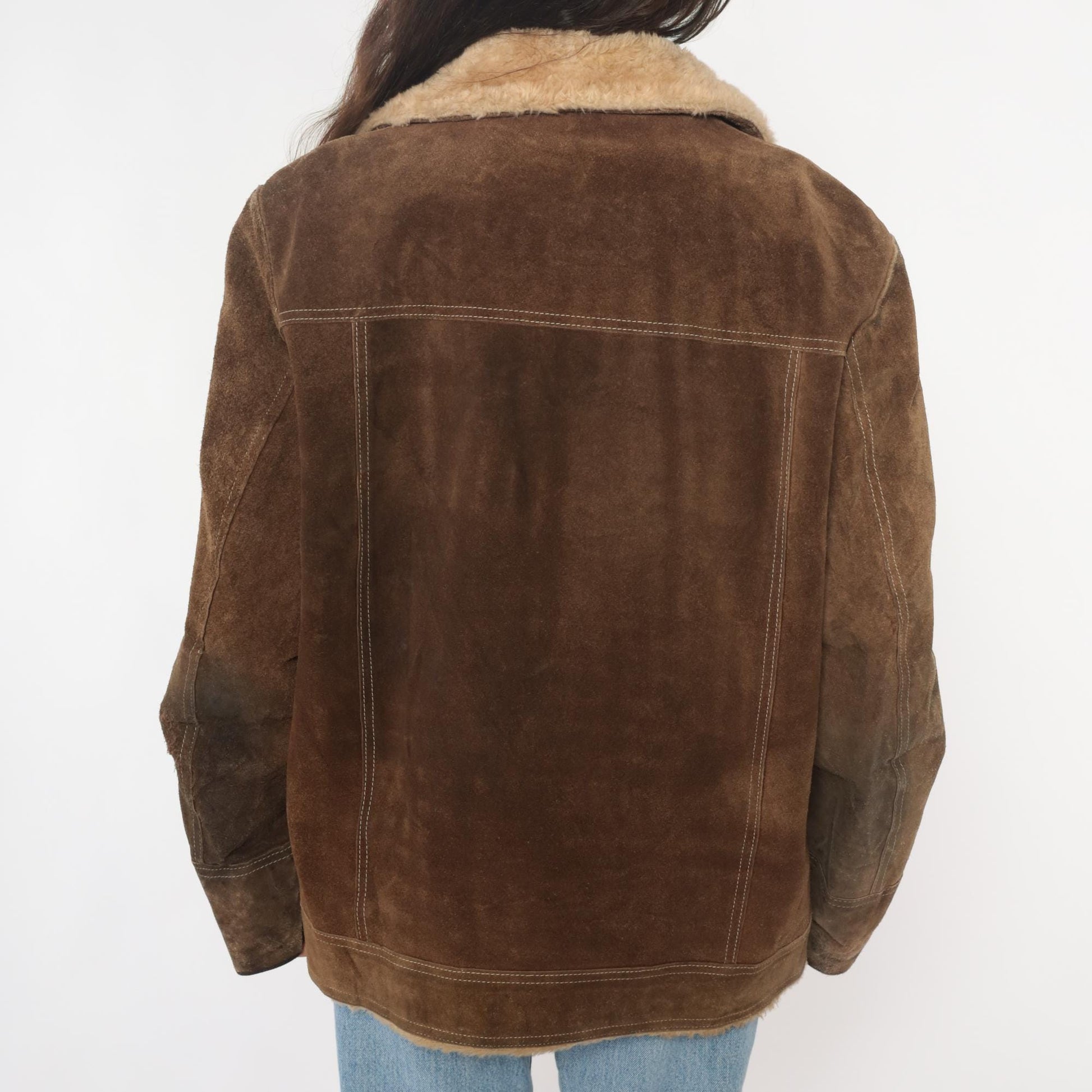 70s JC Penney Brown Suede Sherpa Jacket Western Rancher Coat Extra Large XL