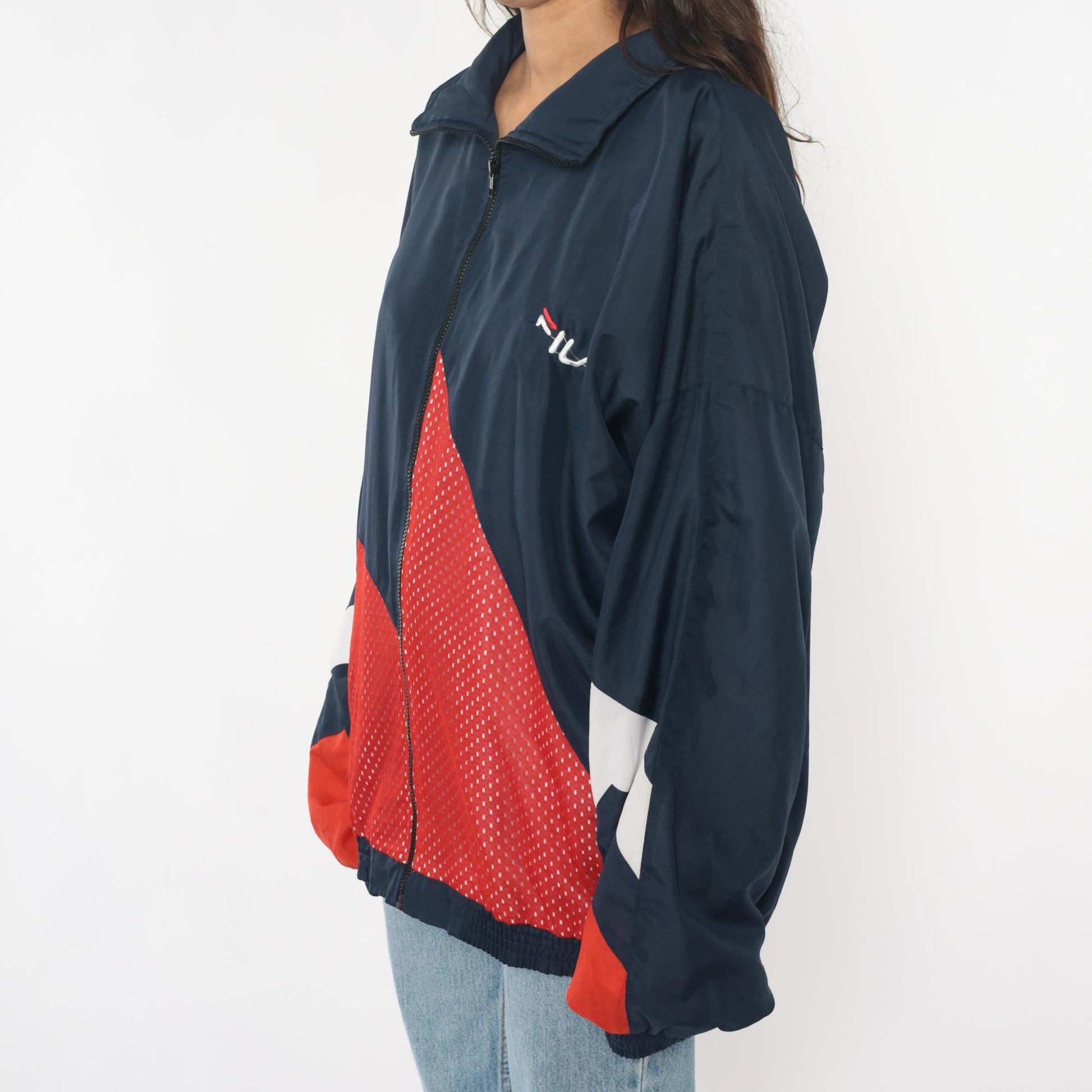 90s Fila Windbreaker Colorblock Navy Red White Full Zip Track Jacket Extra Large