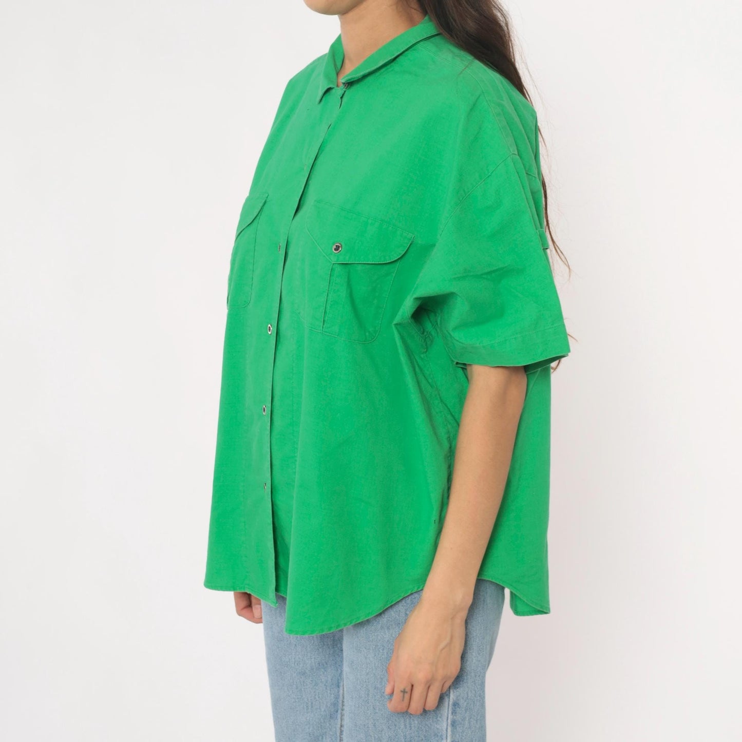 90s Chaus Sport Kelly Green Cotton Button-Up Shirt Large L