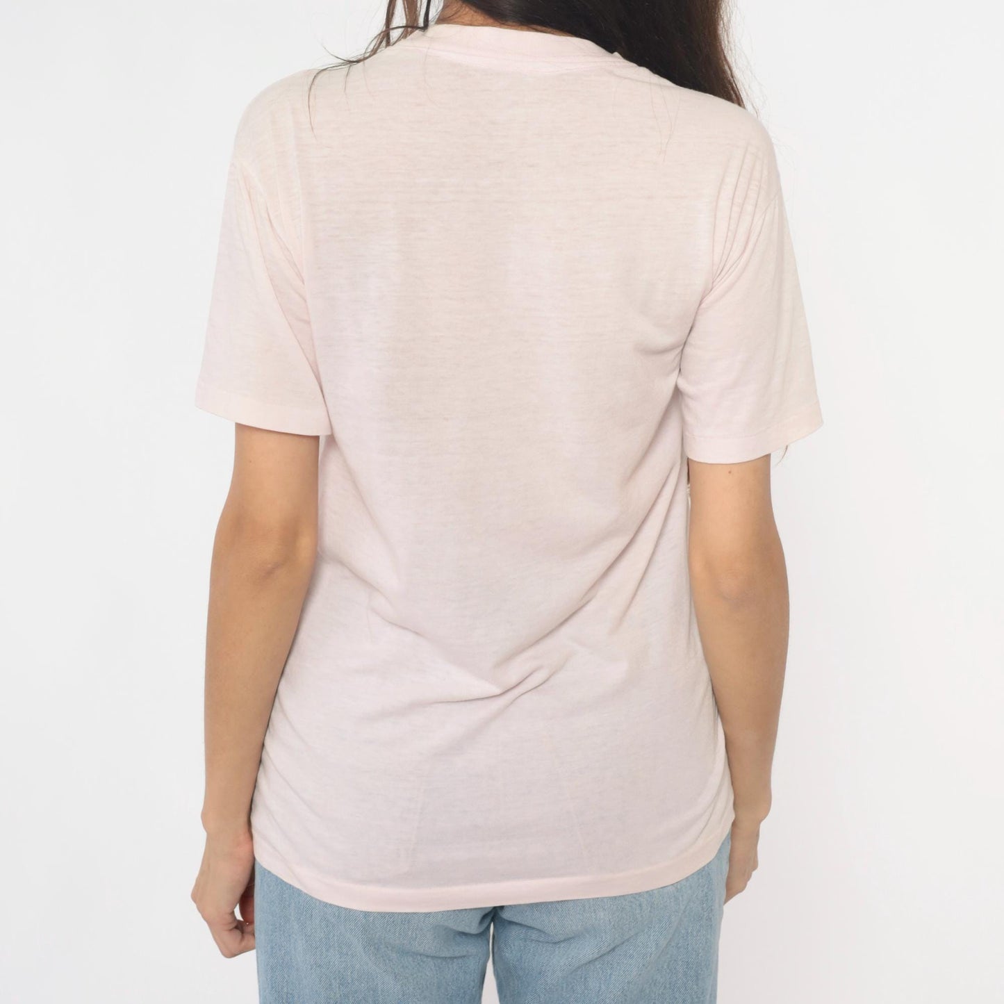 80s Calgary Graphic Tee Pale Pink Cotton V-Neck Tourist Souvenir Medium M
