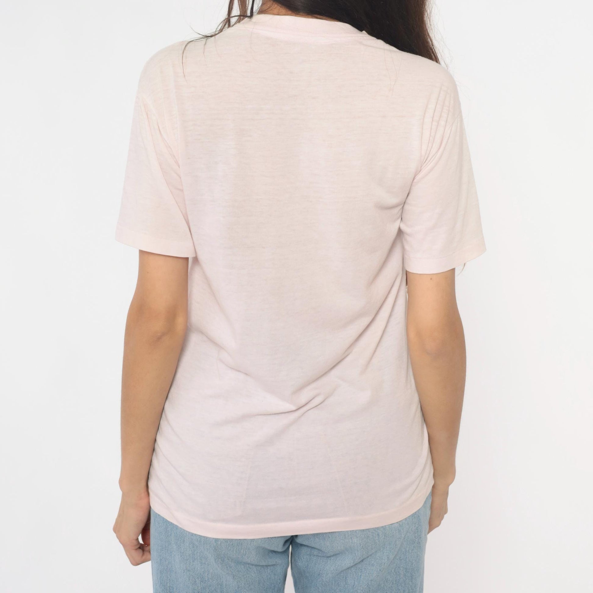 80s Calgary Graphic Tee Pale Pink Cotton V-Neck Tourist Souvenir Medium M