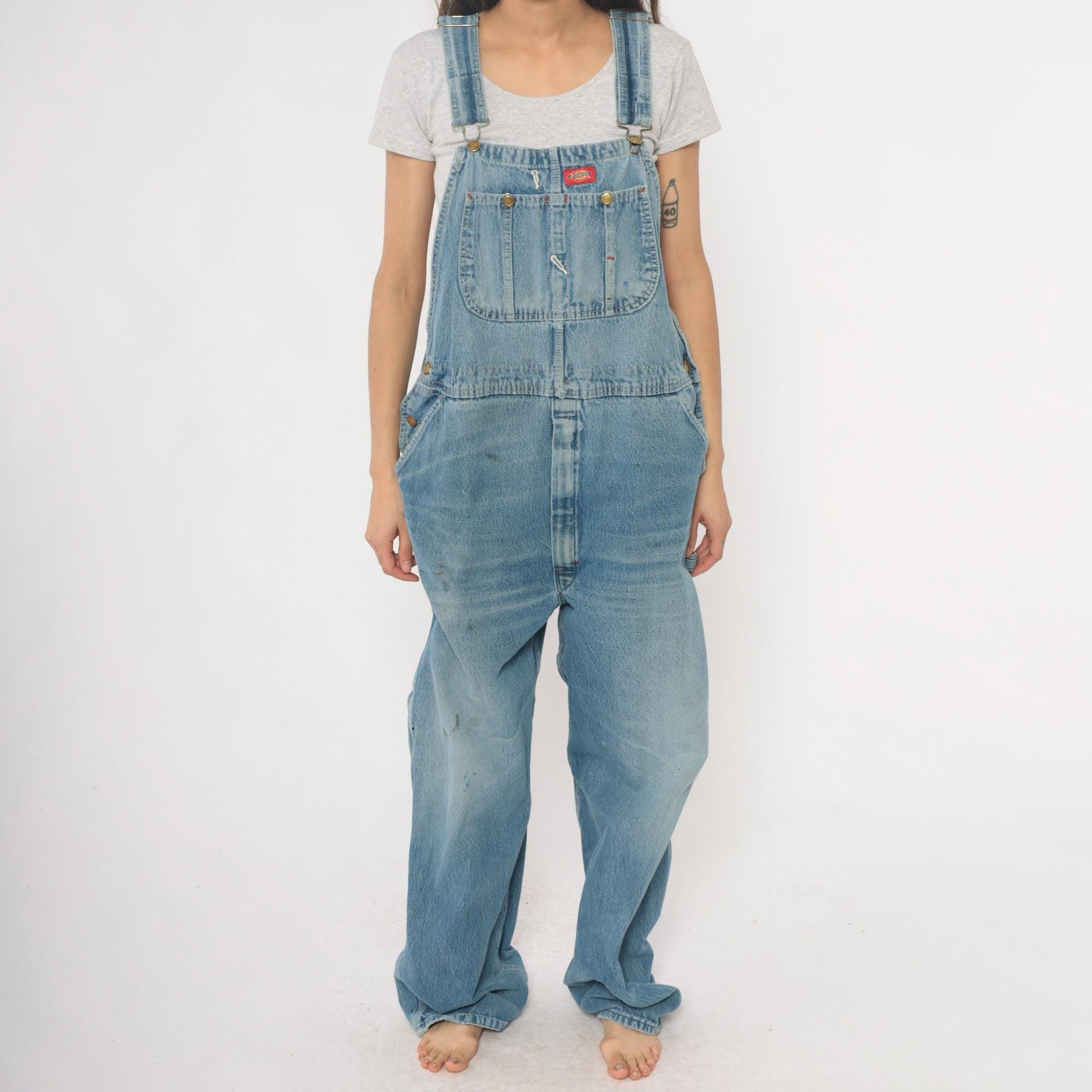 Dickies Y2K Light Blue Denim Overalls Distressed Workwear Plus Size XXL