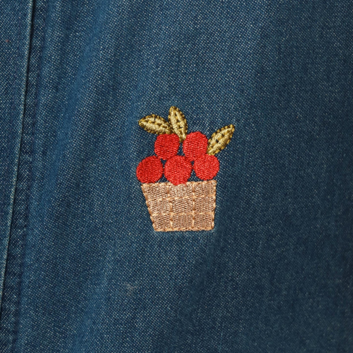 90s Allison Daley Denim Vest Embroidered Apple Basket Blue Collared Medium