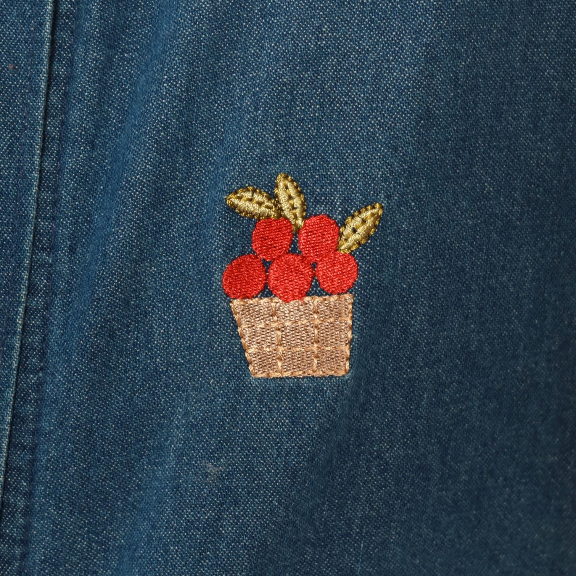 90s Allison Daley Denim Vest Embroidered Apple Basket Blue Collared Medium