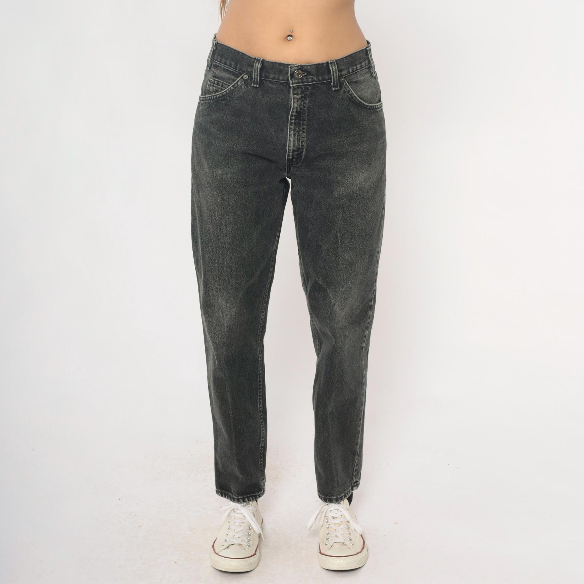 90s Levi's 550 Black Faded Denim High Waist Straight Leg Jeans 33