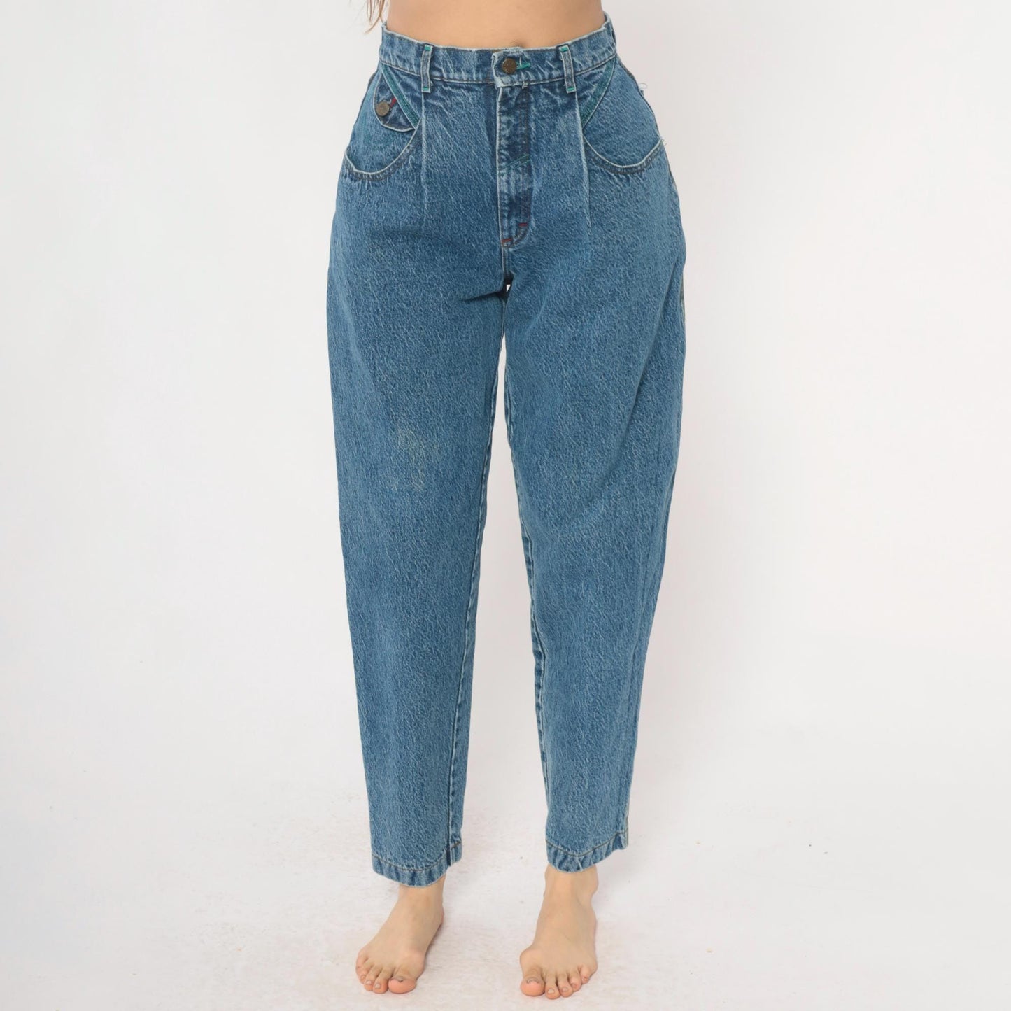 Lee Mom Jeans 90s High Waist Tapered Denim Medium Blue Wash Extra Small XS