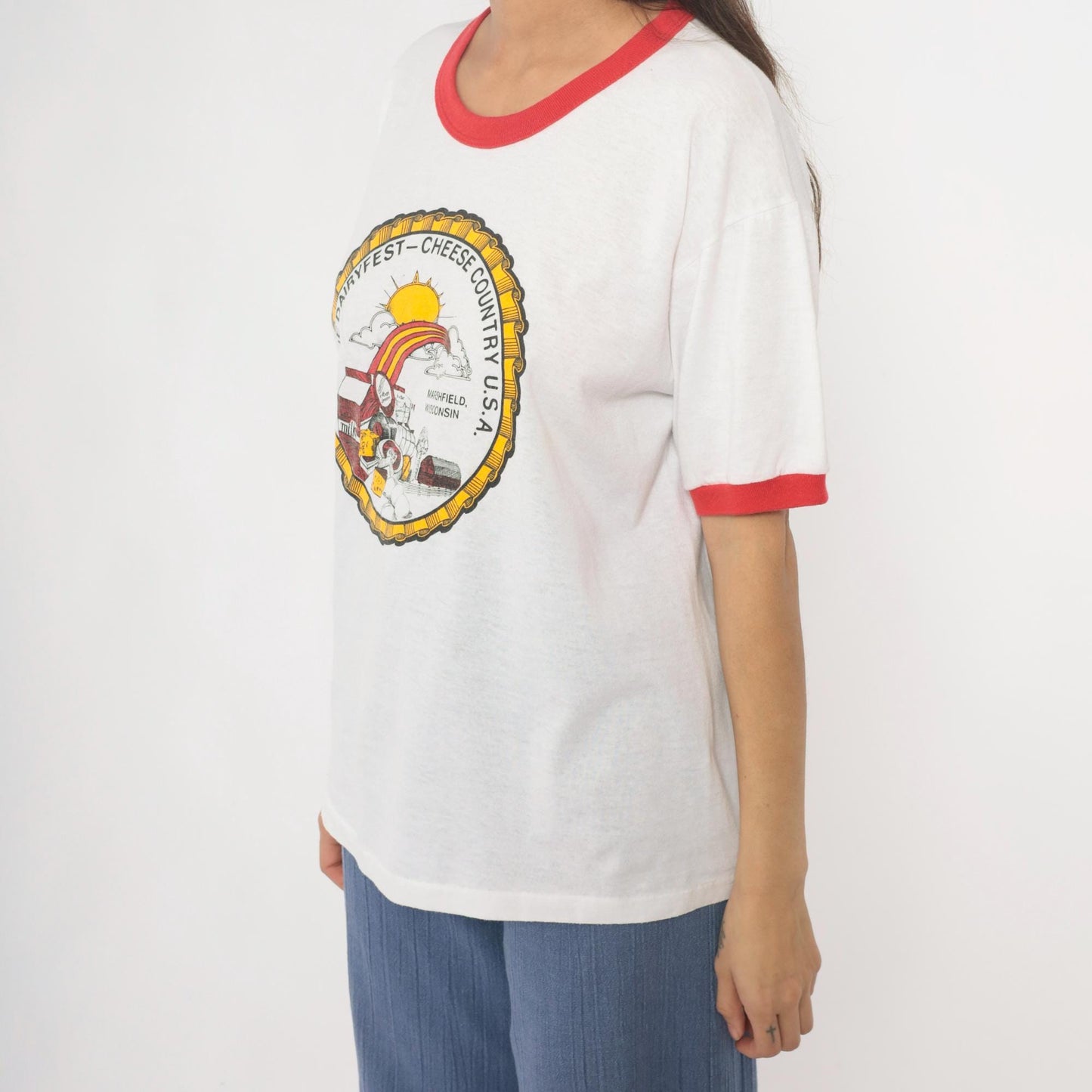 90s Russell Athletic Wisconsin Dairyfest Ringer Tee Red Trim Large L