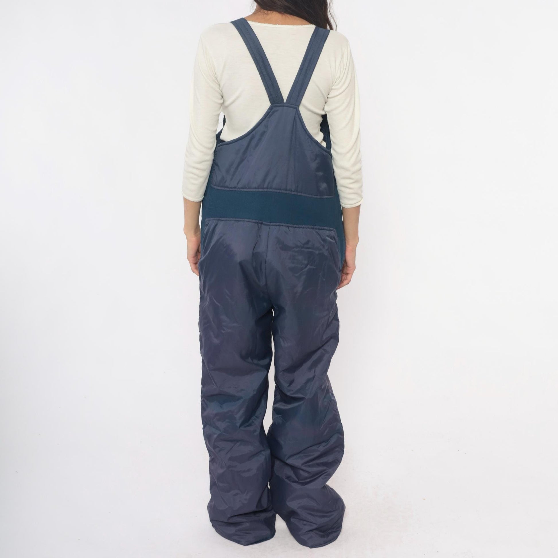 80s Sunshine Mountain Navy Ski Bib Overalls Insulated Nylon Large L