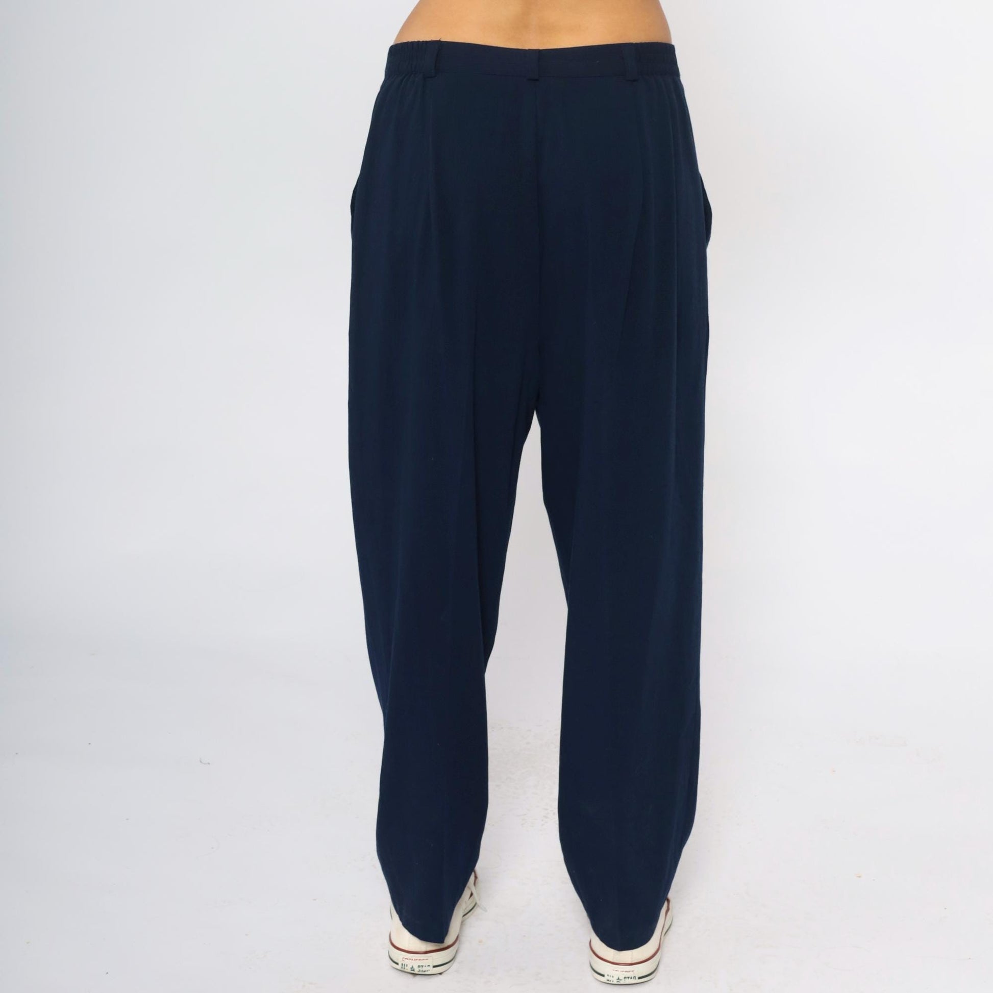80s Briggs New York Navy Trousers High Rise Elastic Waist Straight Leg Large