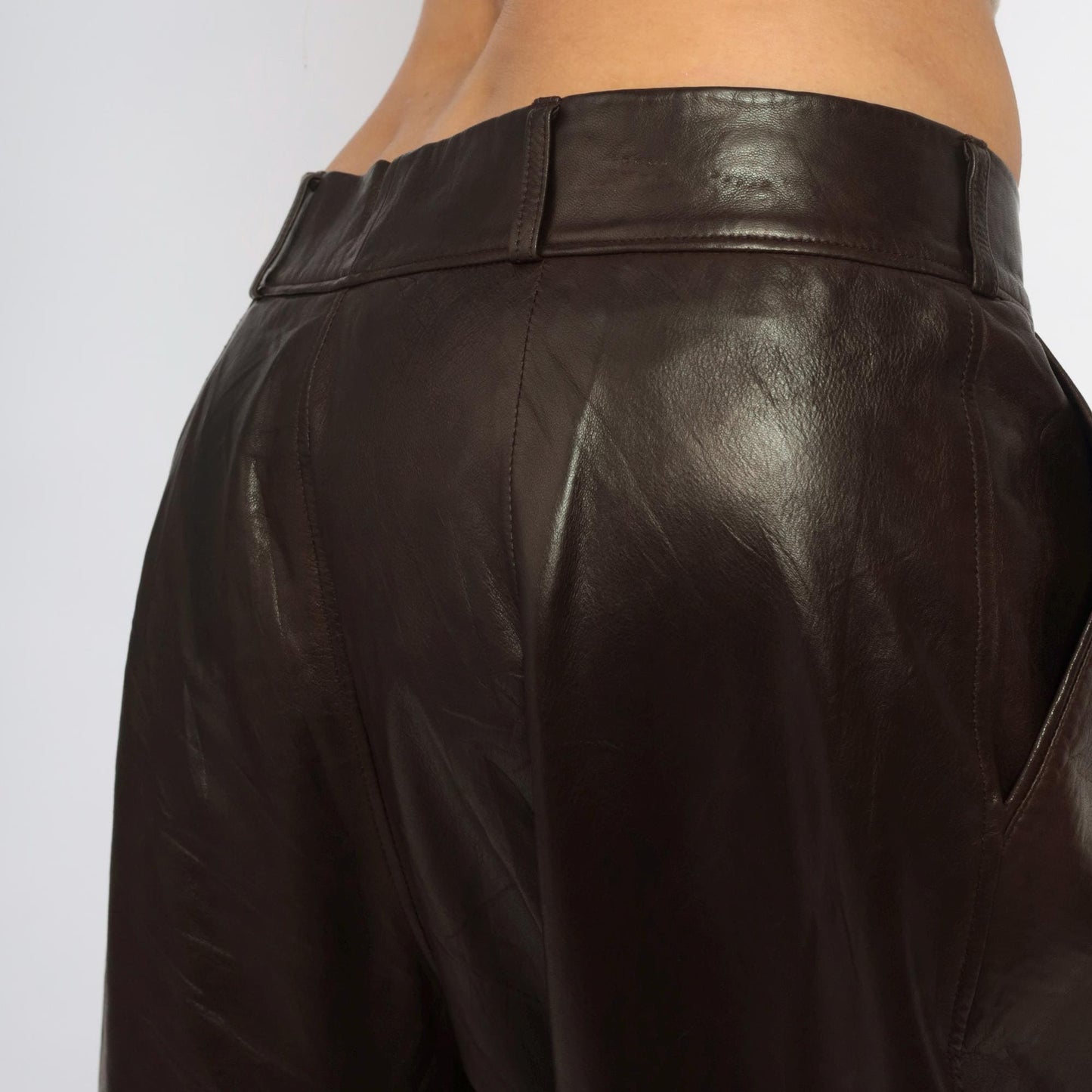 90s Sara Edan Leather Pants Brown High Rise Wide Leg Pleated 36x28