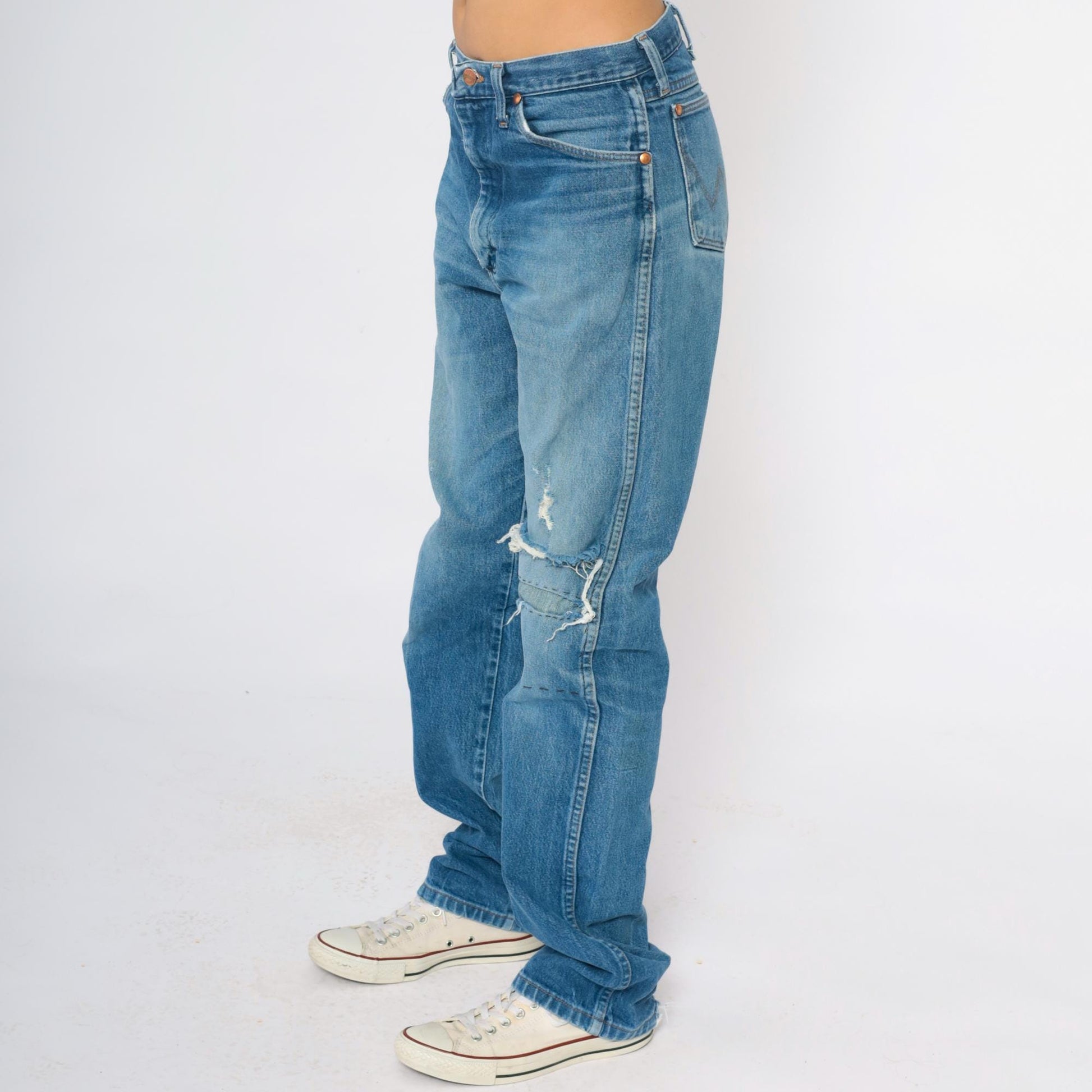00s Wrangler Distressed Jeans Light Blue Denim Straight Leg Mens 33 Waist