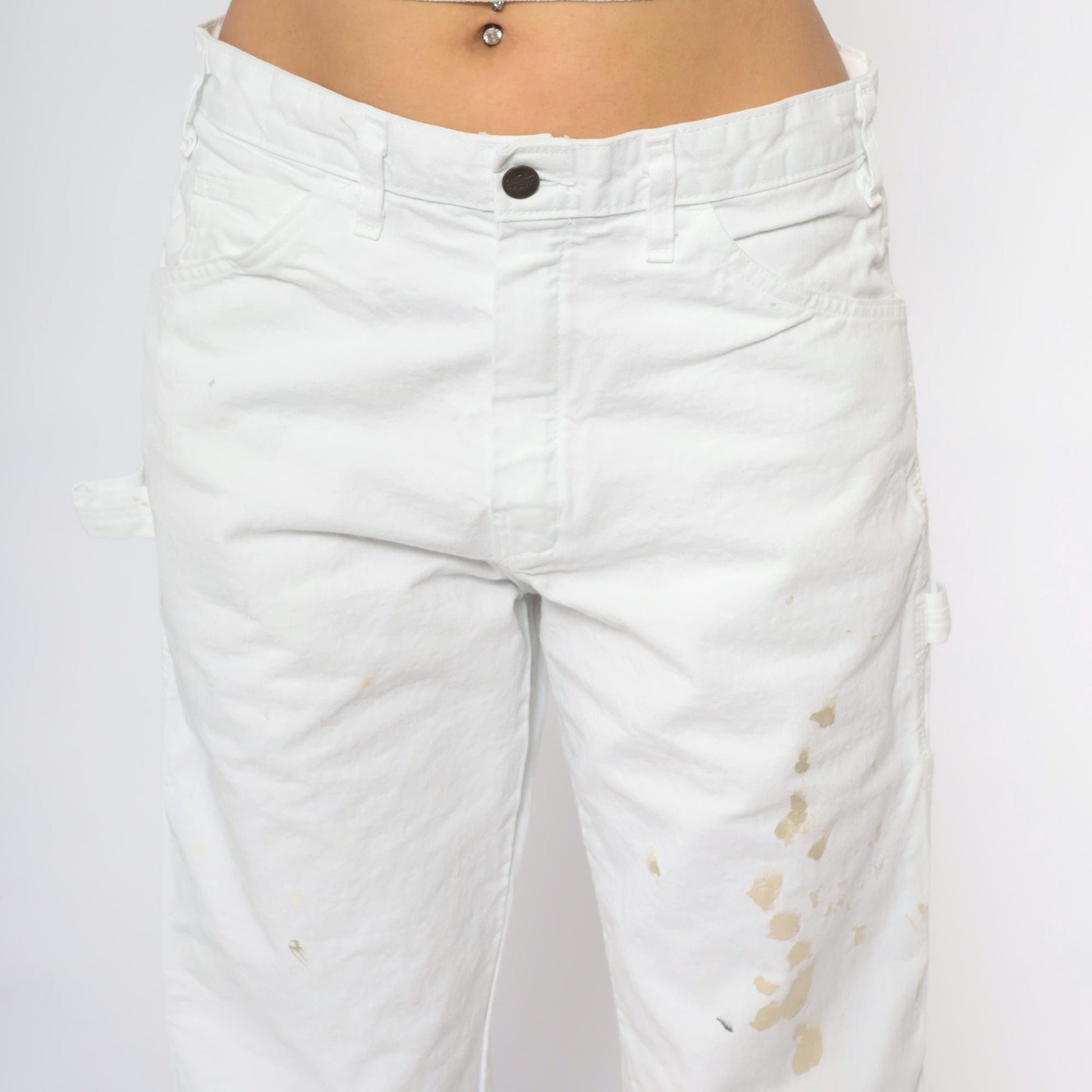 Y2K Dickies White Cargo Pants Distressed Workwear Cotton 32