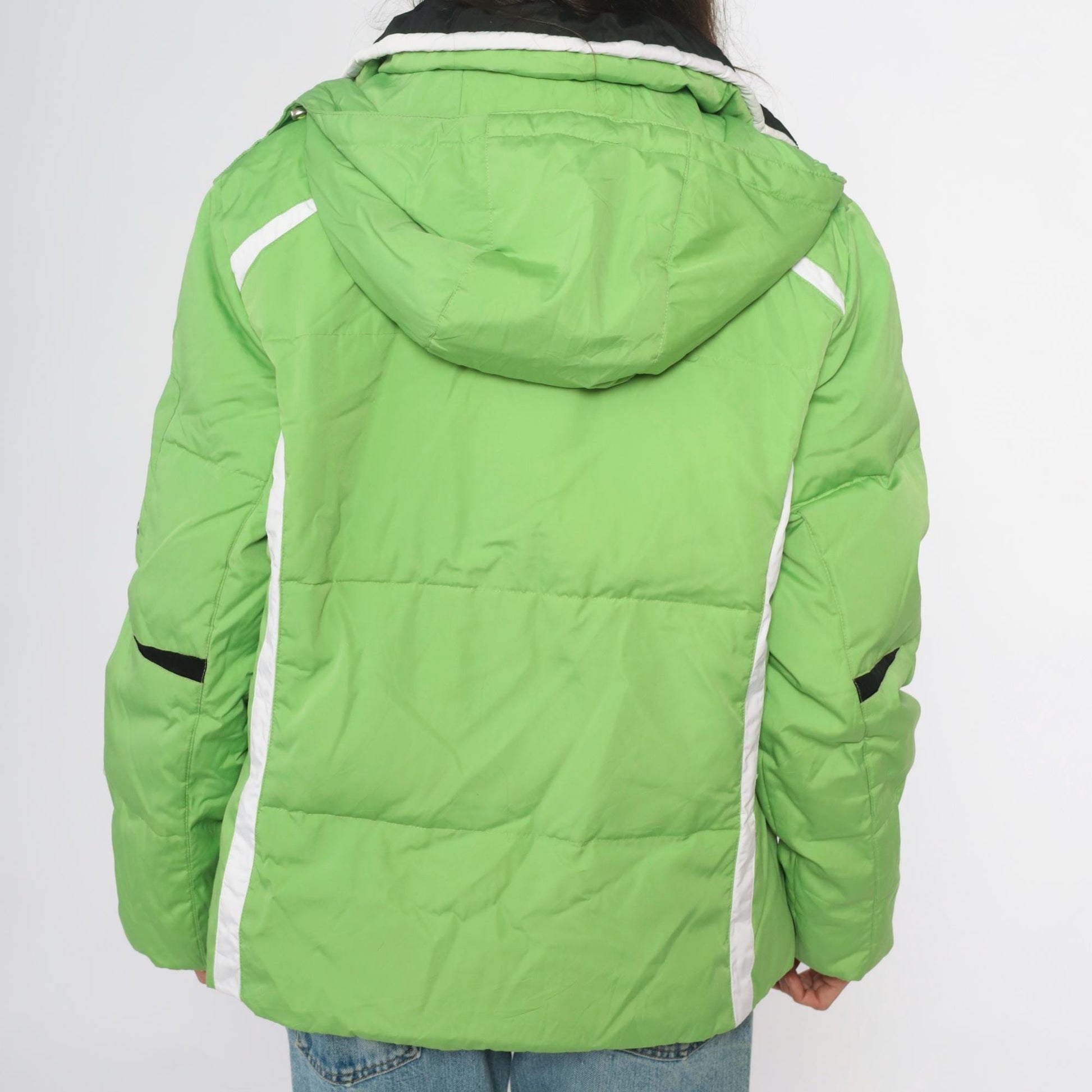 Y2K Zero Xposur Lime Green Colorblock Ski Jacket Hooded Puffer Extra Large