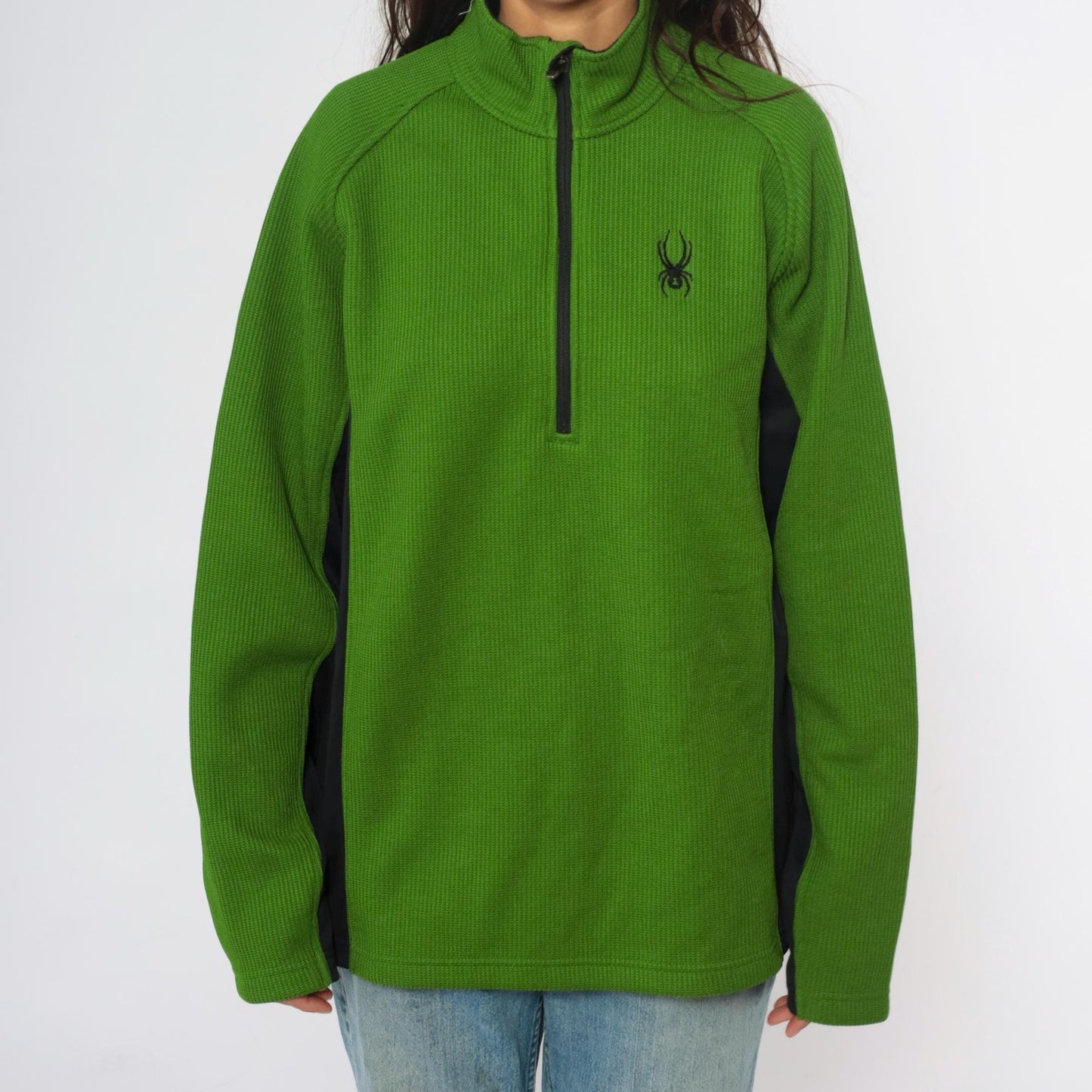 Spyder Y2K Half-Zip Fleece Pullover Lime Green Black Colorblock Large L