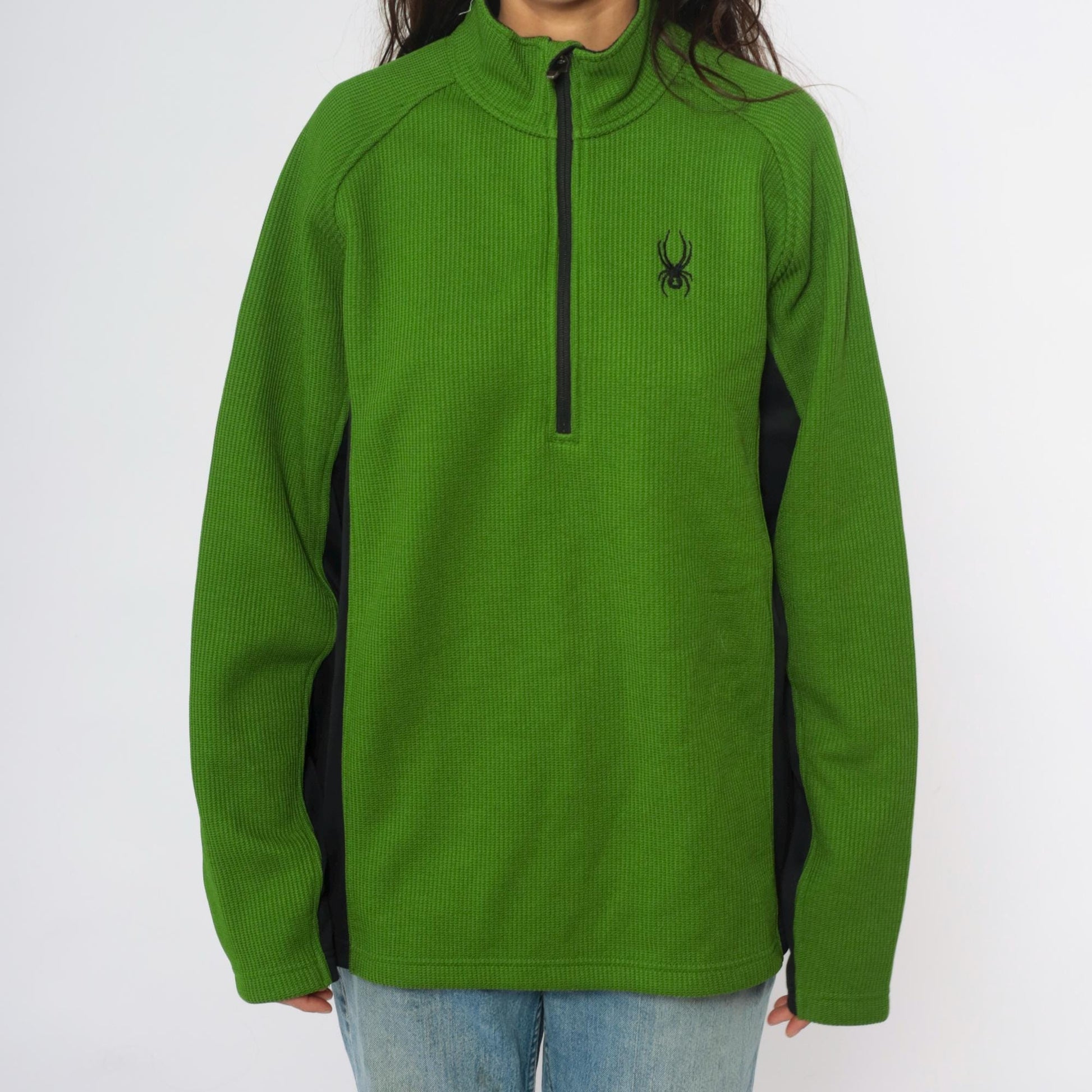 Spyder Y2K Half-Zip Fleece Pullover Lime Green Black Colorblock Large L