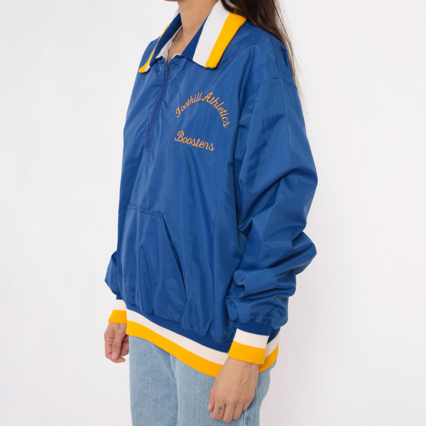 90s Blue Windbreaker Half Zip Pullover Foothill Athletics Embroidered Medium