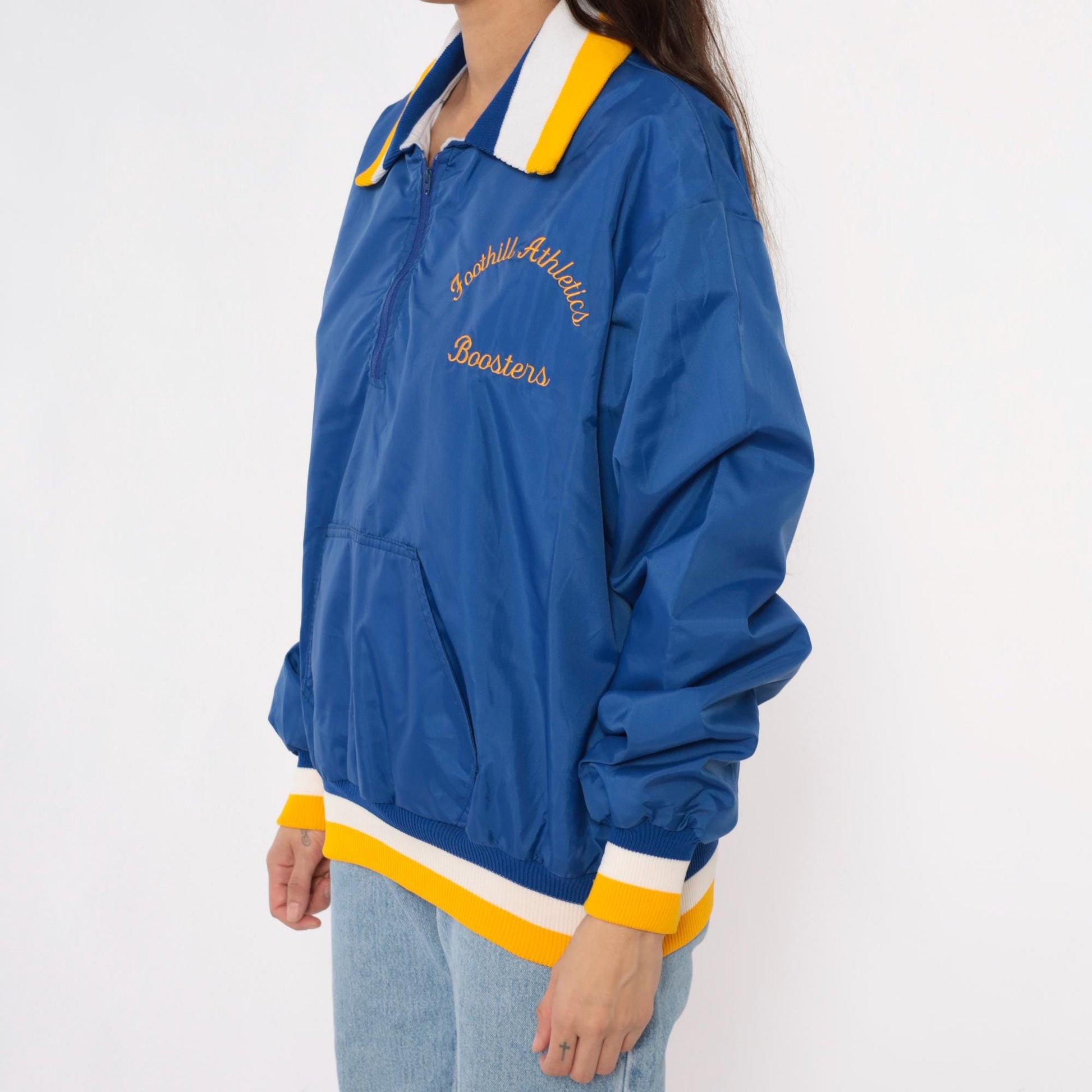 90s Blue Windbreaker Half Zip Pullover Foothill Athletics Embroidered Medium