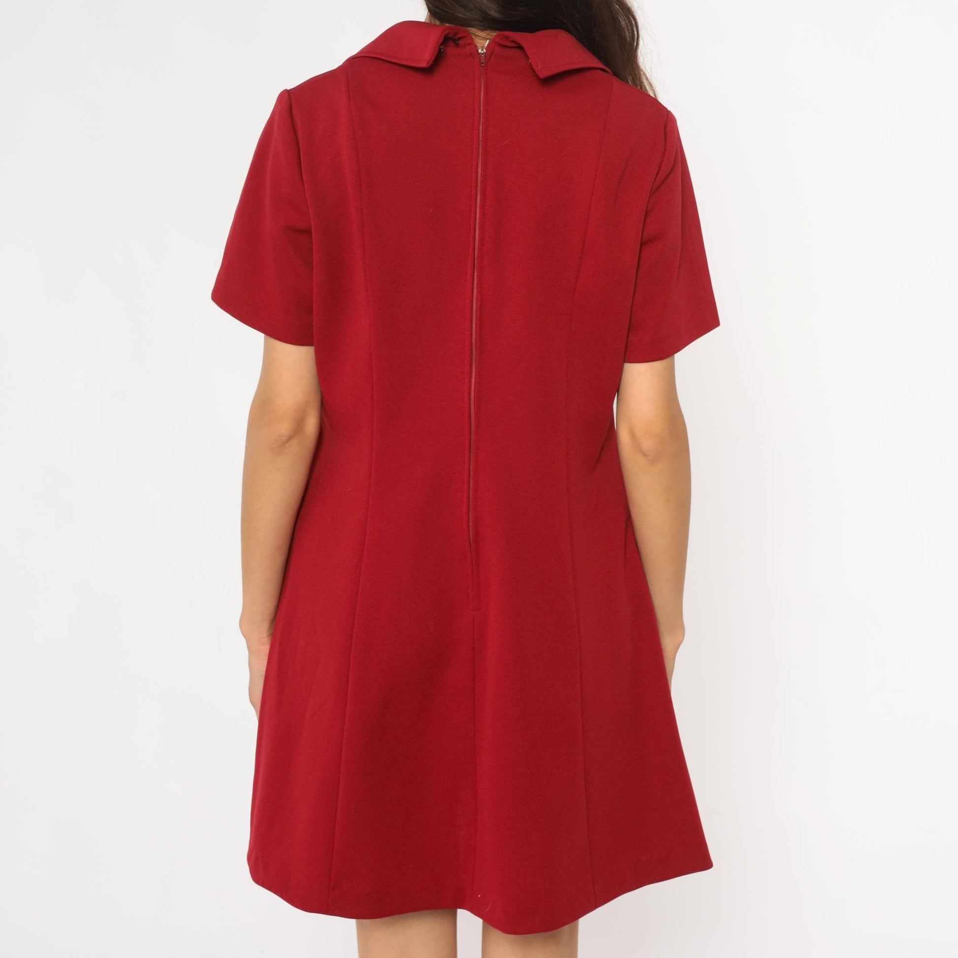 70s Lorac Burgundy Polo Shift Dress Knee-Length Short Sleeve Large L