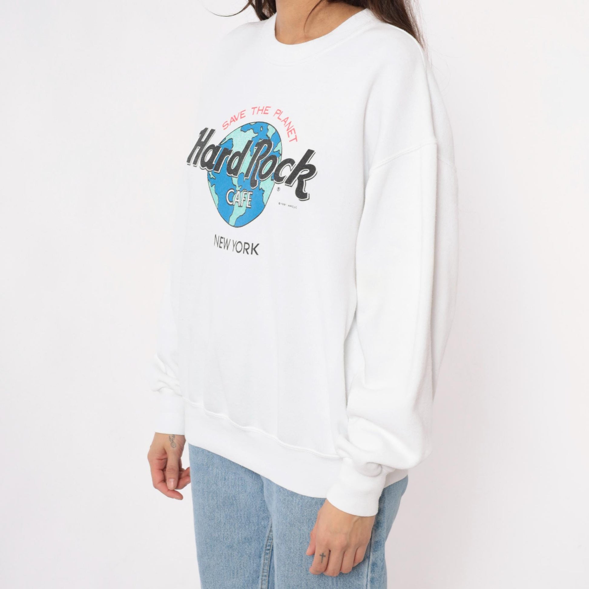 90s Hard Rock Cafe New York Sweatshirt White Save The Planet Crewneck Large L