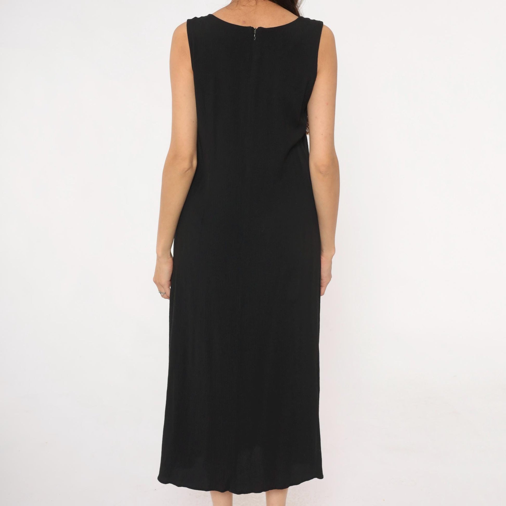 90s Black Maxi Dress Valerie Stevens Petites Sleeveless Column Medium