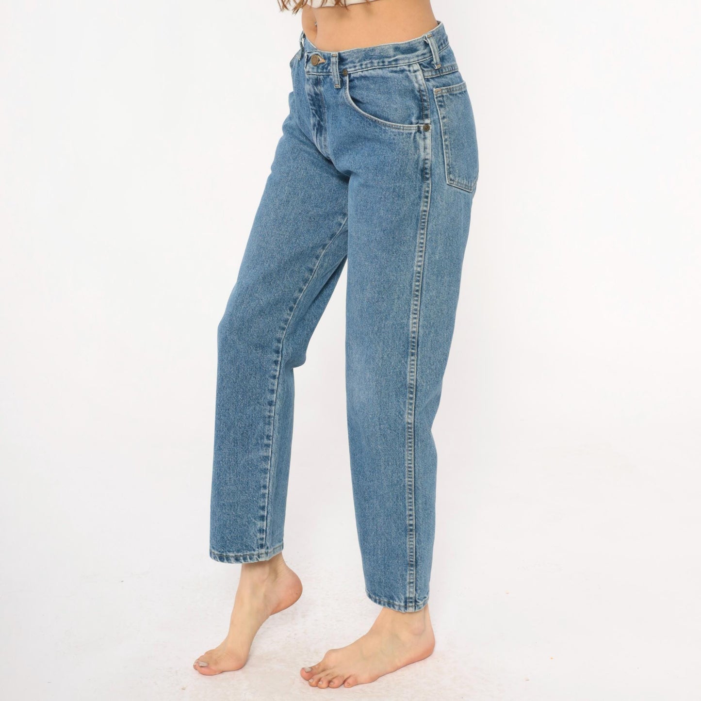 90s Wrangler High-Rise Straight Leg Jeans Medium Blue Denim 32W 30L