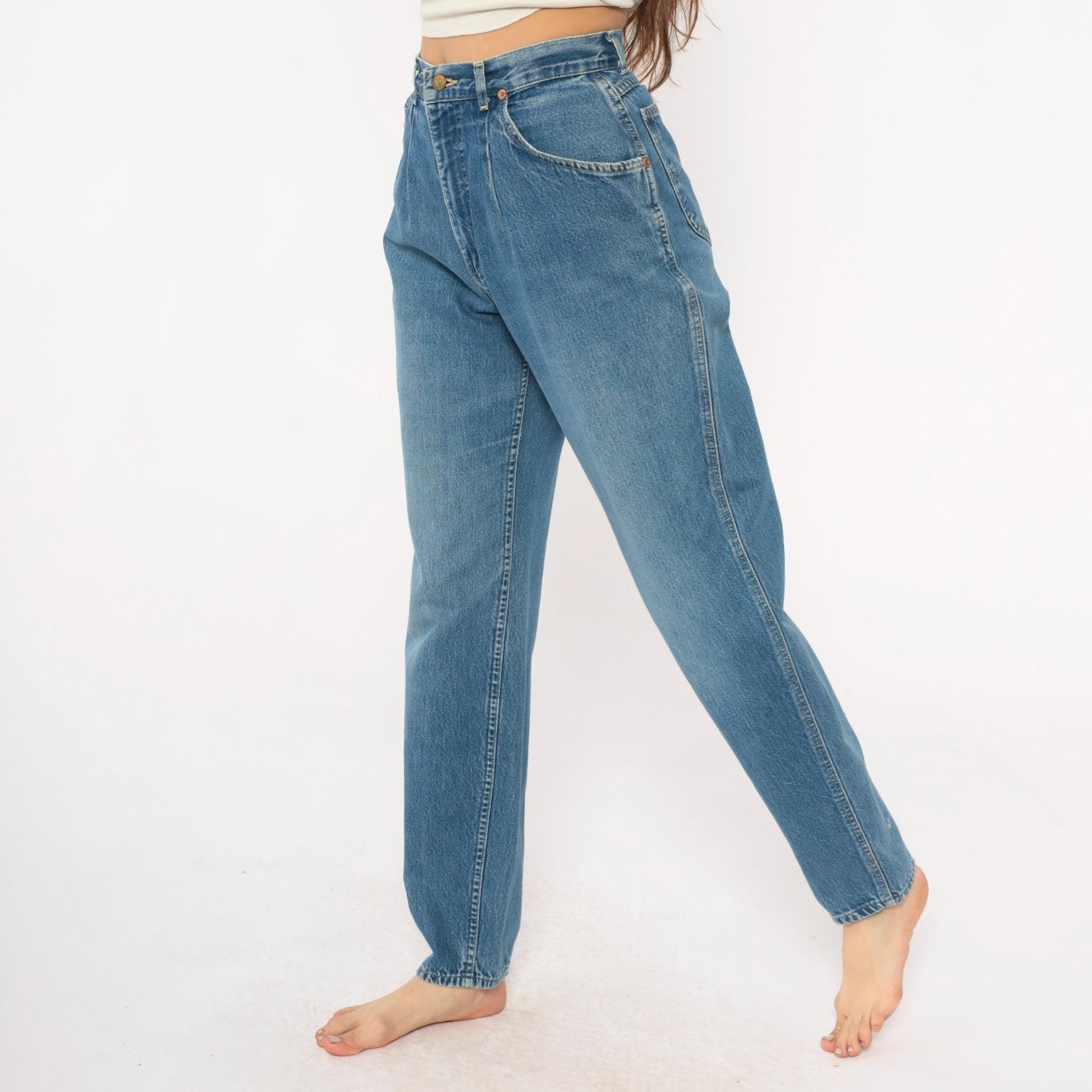 80s Lee High-Waist Denim Jeans Light Blue Tapered Small