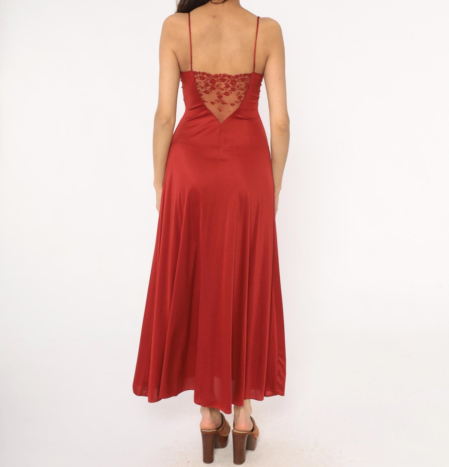 70s Blanche by Ralph Montenero Rust Slip Dress Empire Waist Lace Small