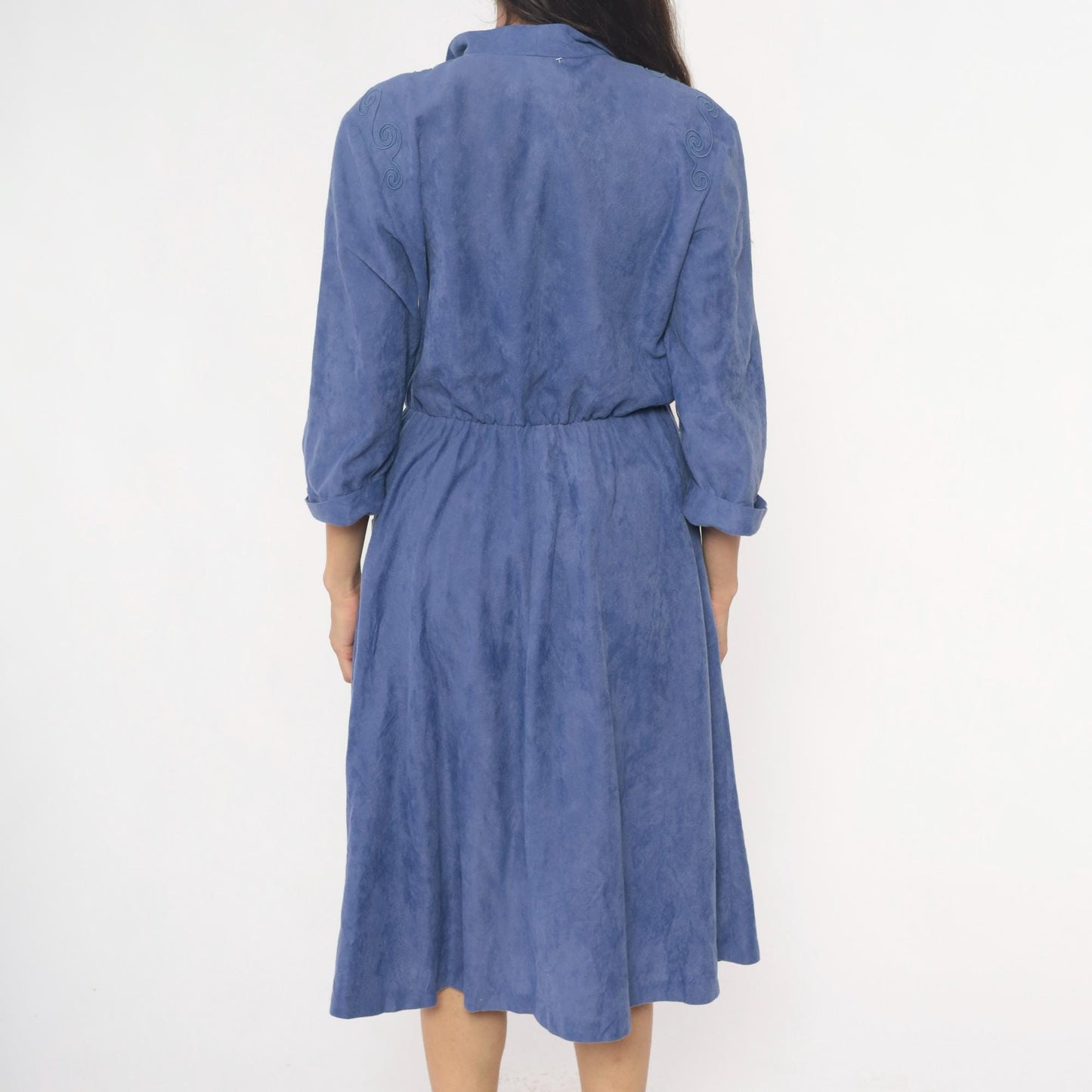 80s Petites by Willi Periwinkle Midi Dress Embroidered Collar Medium