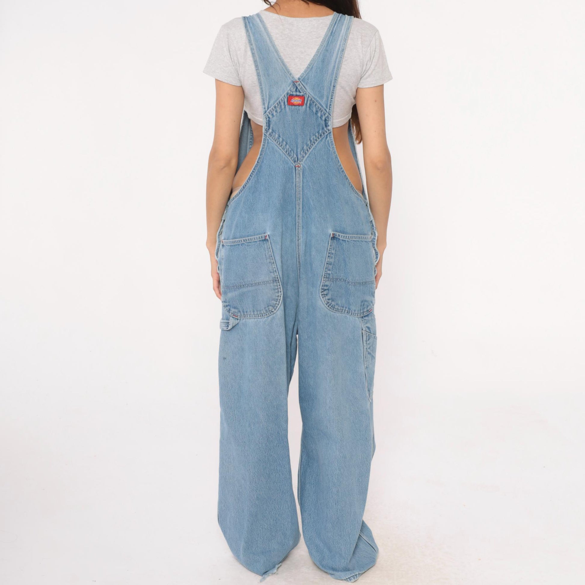 Dickies 90s Denim Overalls Light Blue Wide Leg Workwear Plus Size XXL