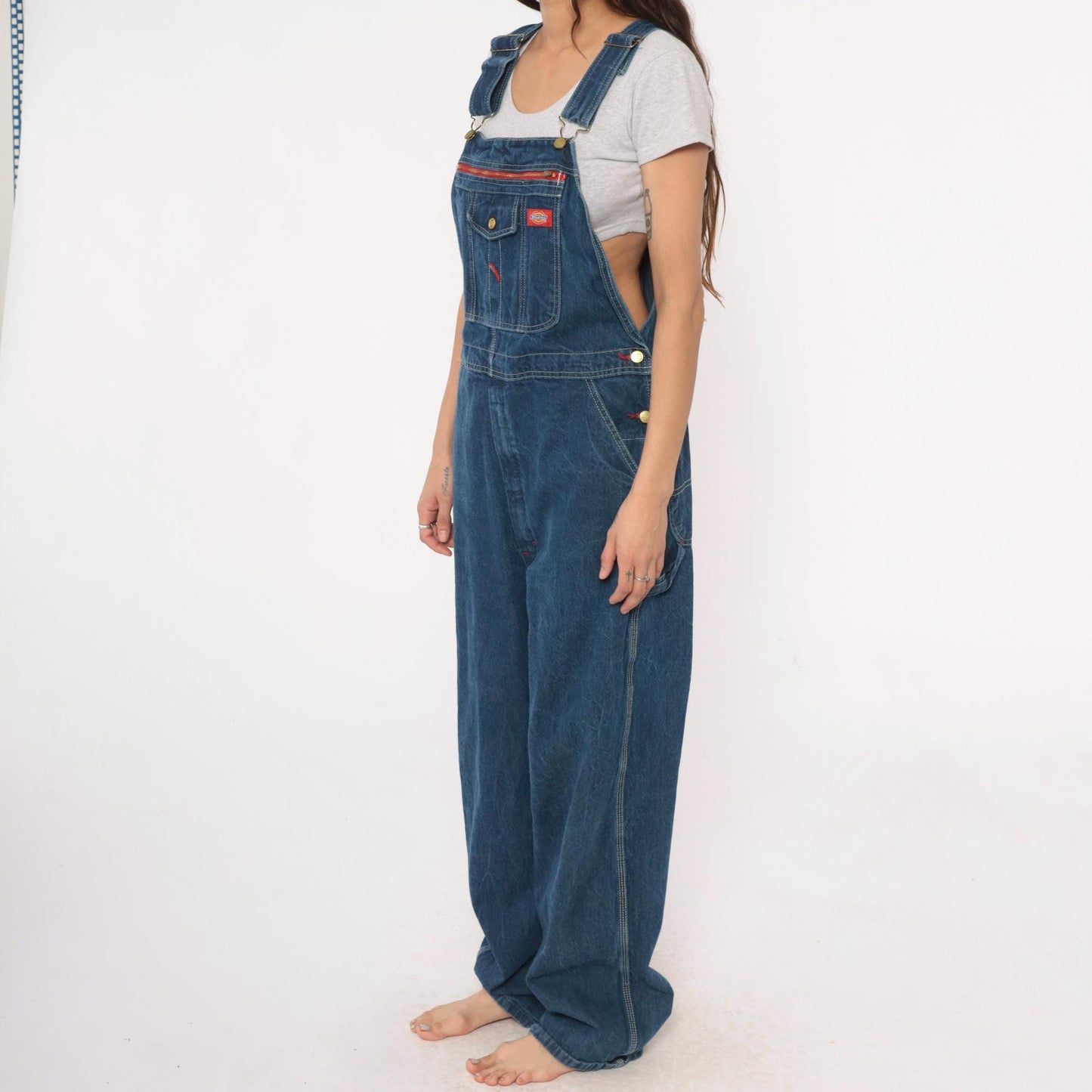 Dickies Y2K Blue Denim Overalls Bib Front Zipper Pocket Large L