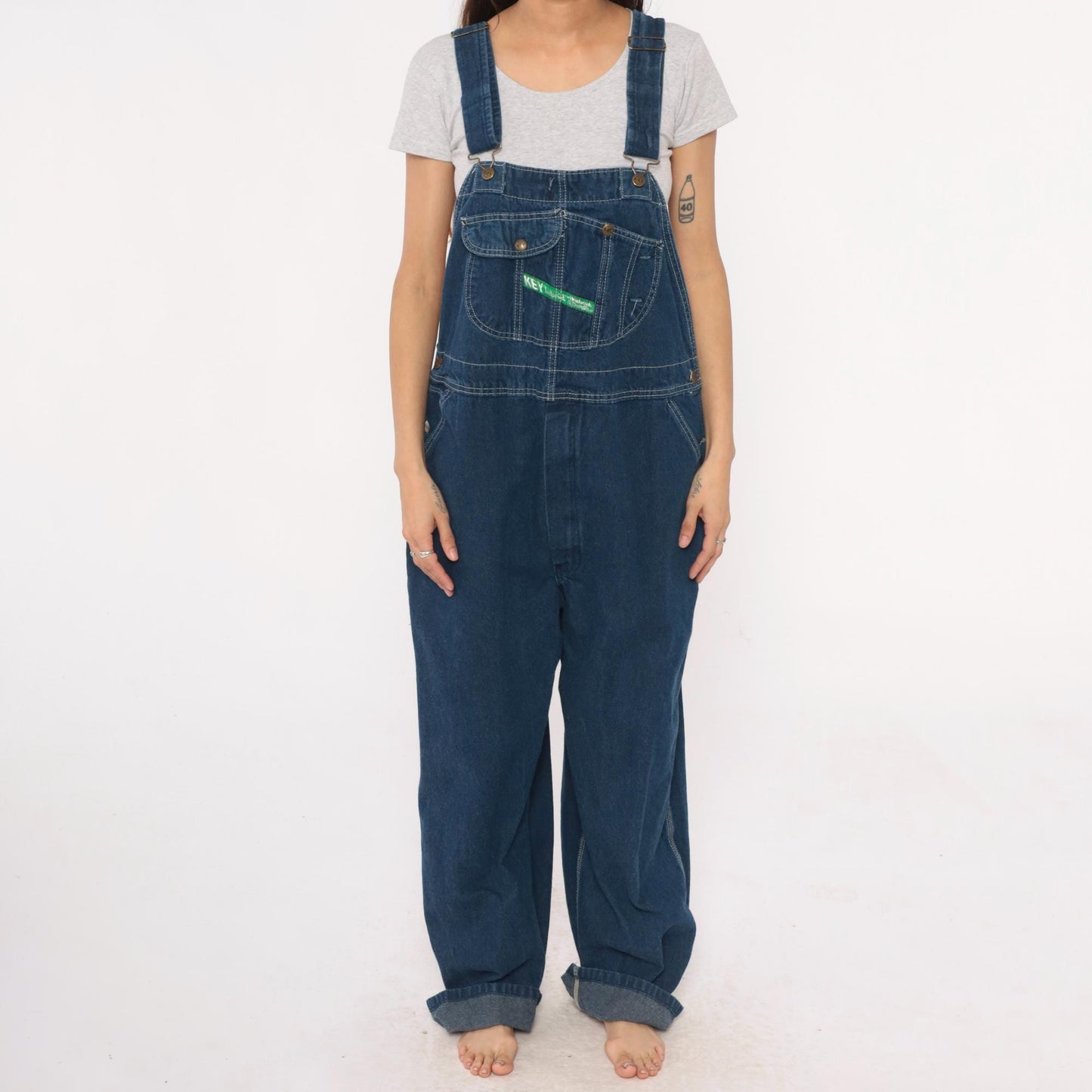 90s Key Imperial Navy Denim Overalls Cargo Pockets Utility Extra Large XL