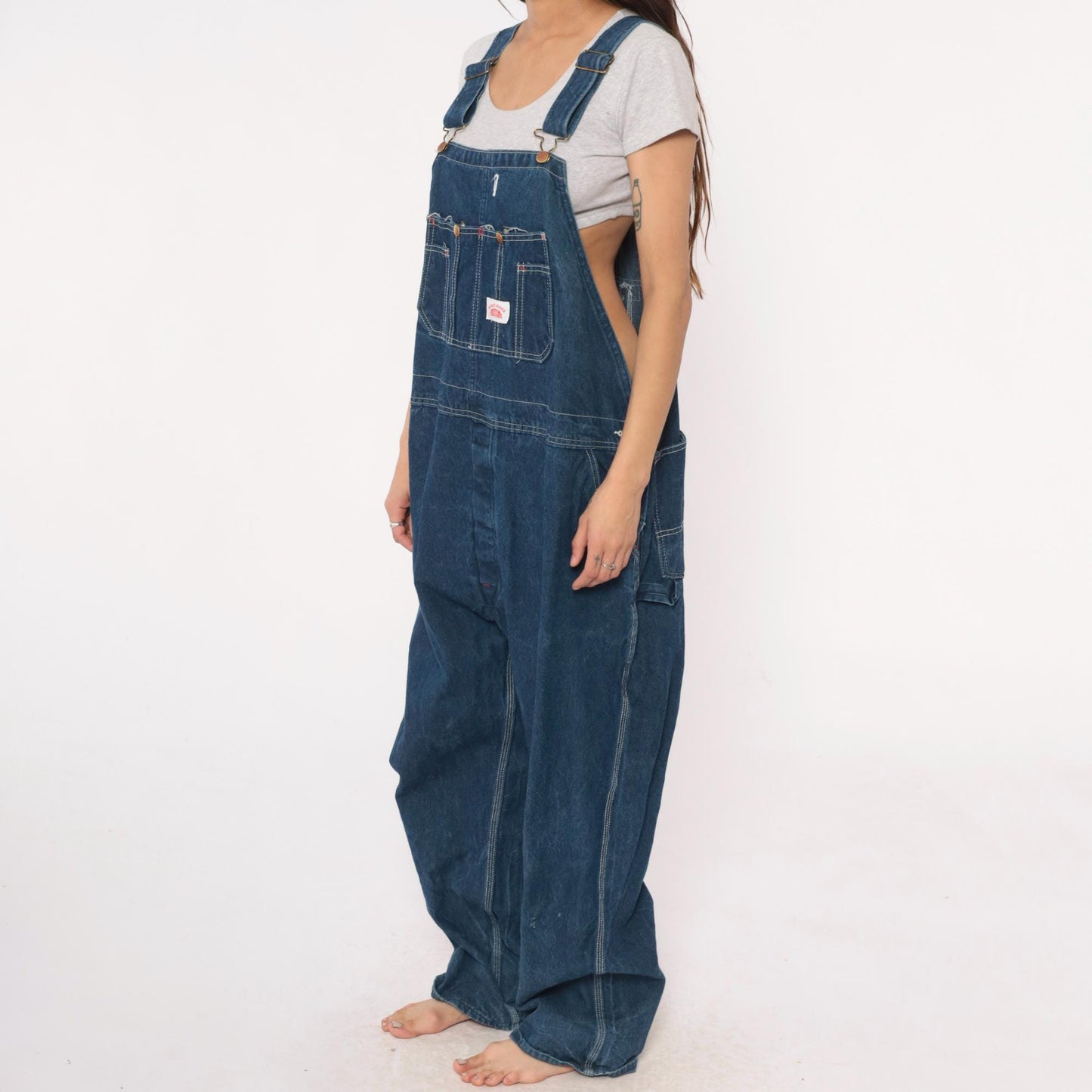 90s Roundhouse Dark Indigo Denim Bib Overalls Cotton Carpenter Dungarees Extra Extra Large XXL