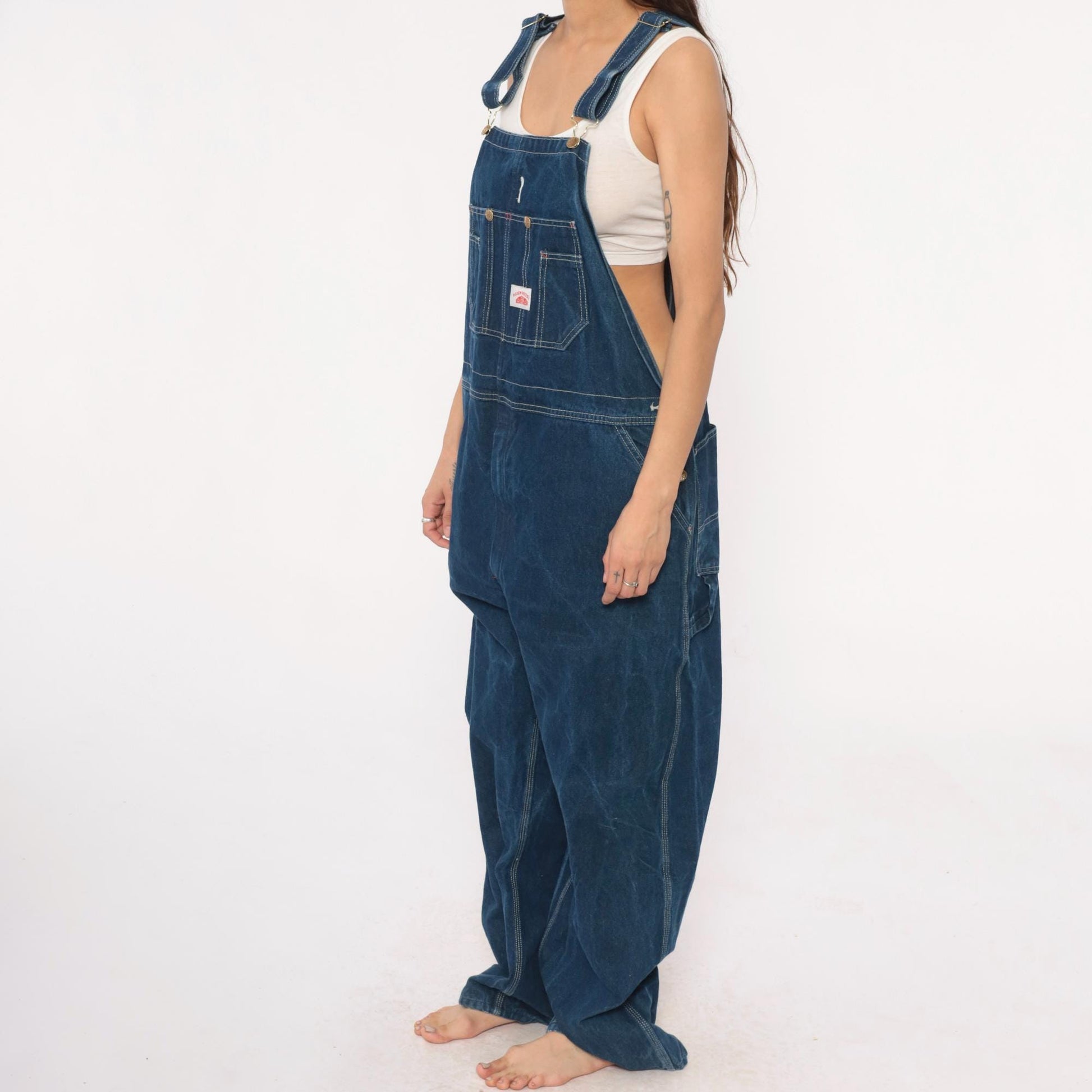 Y2K Roundhouse Dark Blue Denim Overalls Carpenter Workwear Cotton Extra Large