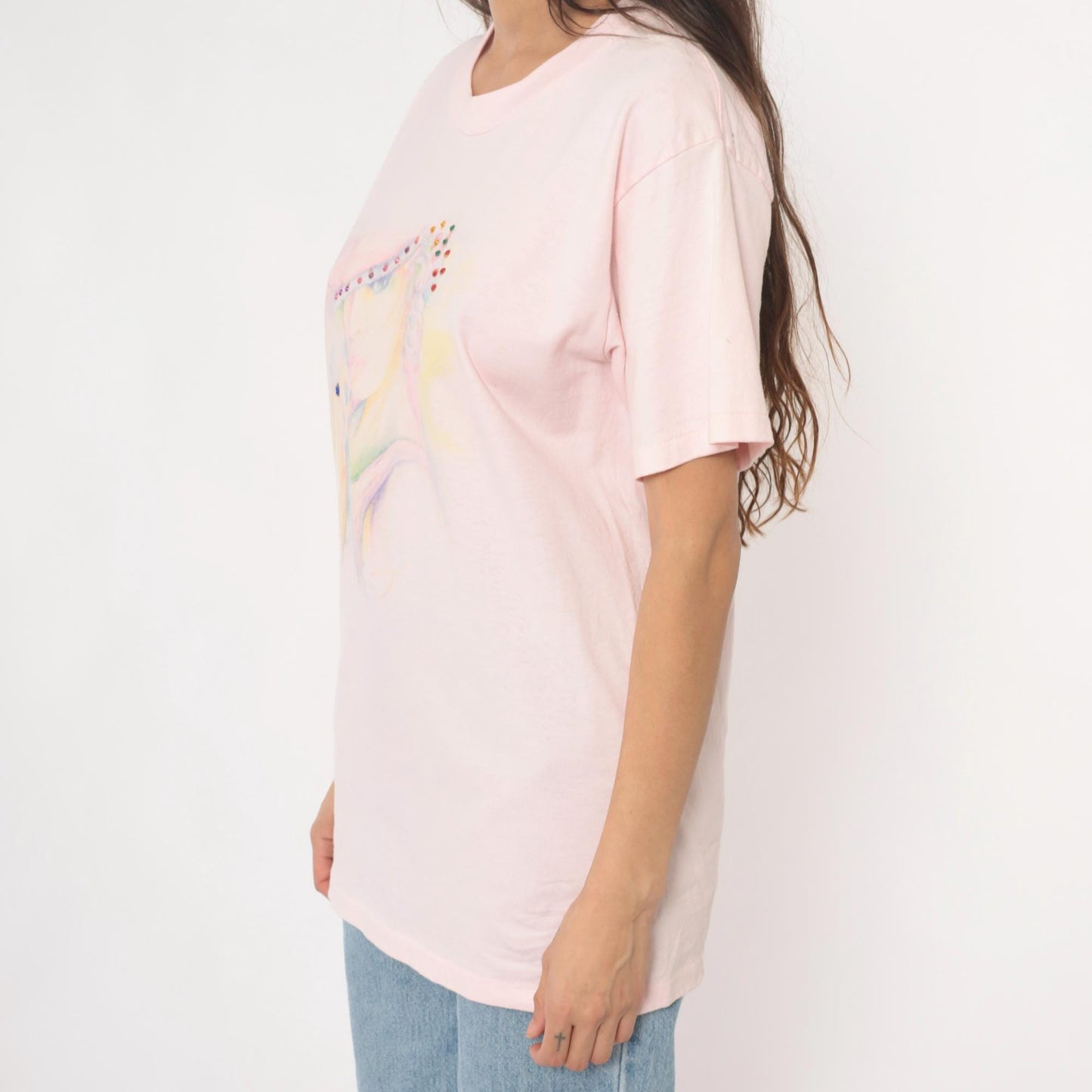 90s Oneita Pink Rhinestone Hat Lady Graphic Tee Large L