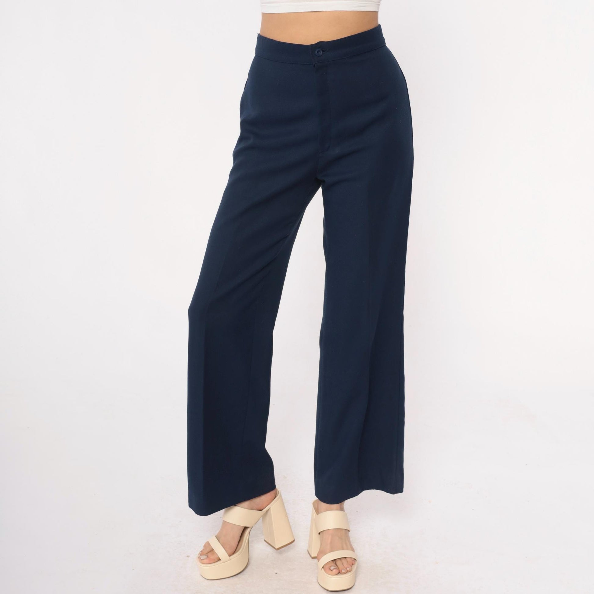 70s Levi Strauss High-Waisted Wide-Leg Navy Trousers Small