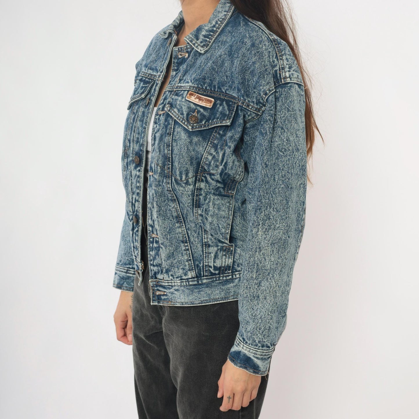 90s Blue Eagle Acid Wash Denim Jacket Cropped Trucker Small S