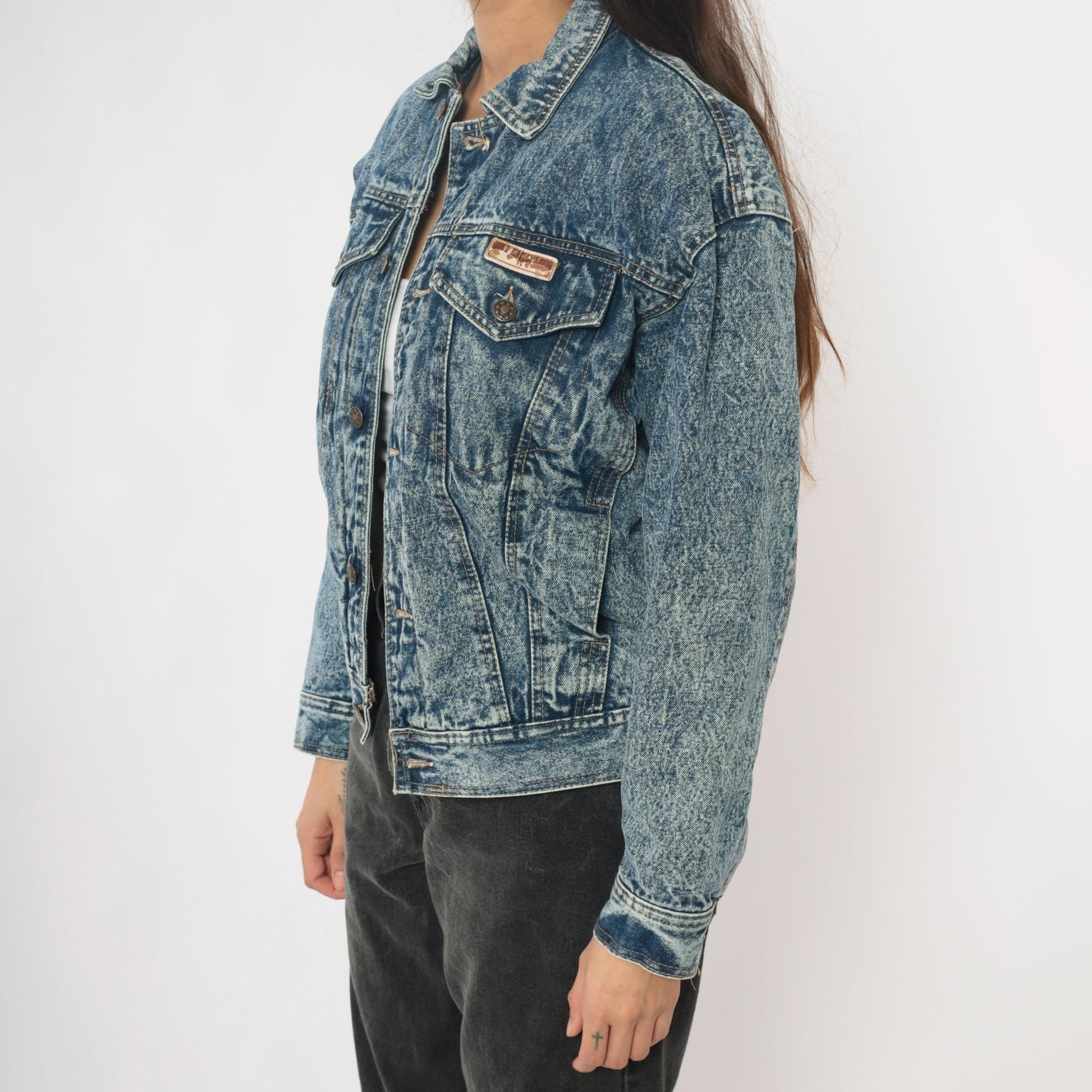 90s Blue Eagle Acid Wash Denim Jacket Cropped Trucker Small S