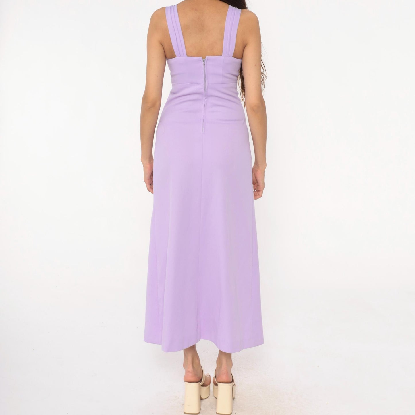 70s Lavender Maxi Dress Empire Waist Front Slit V-Neck Extra Small XS